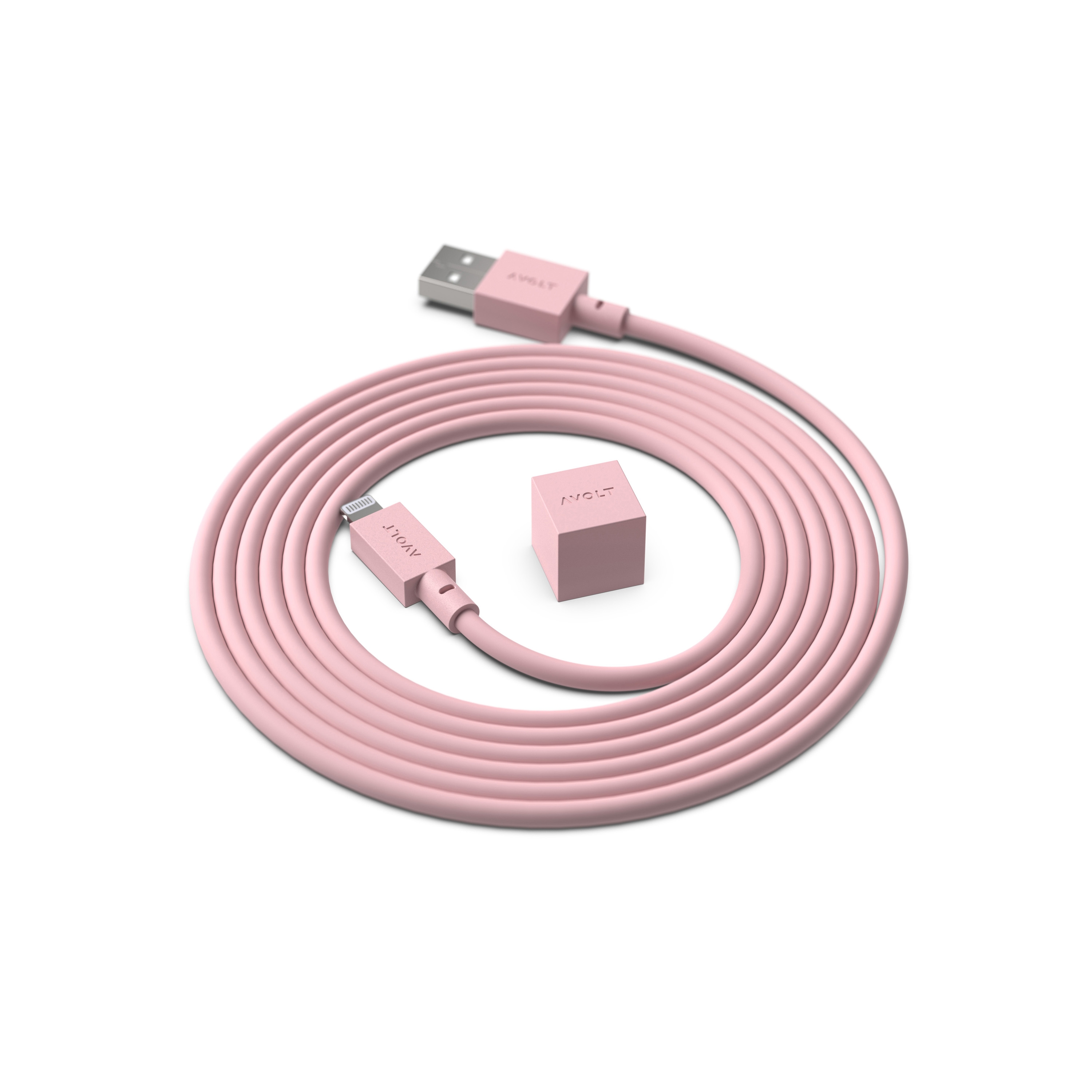 CABLE 1 USB A to Lightning Silicone MFi charging cable, 1.8m - OLD PINK
