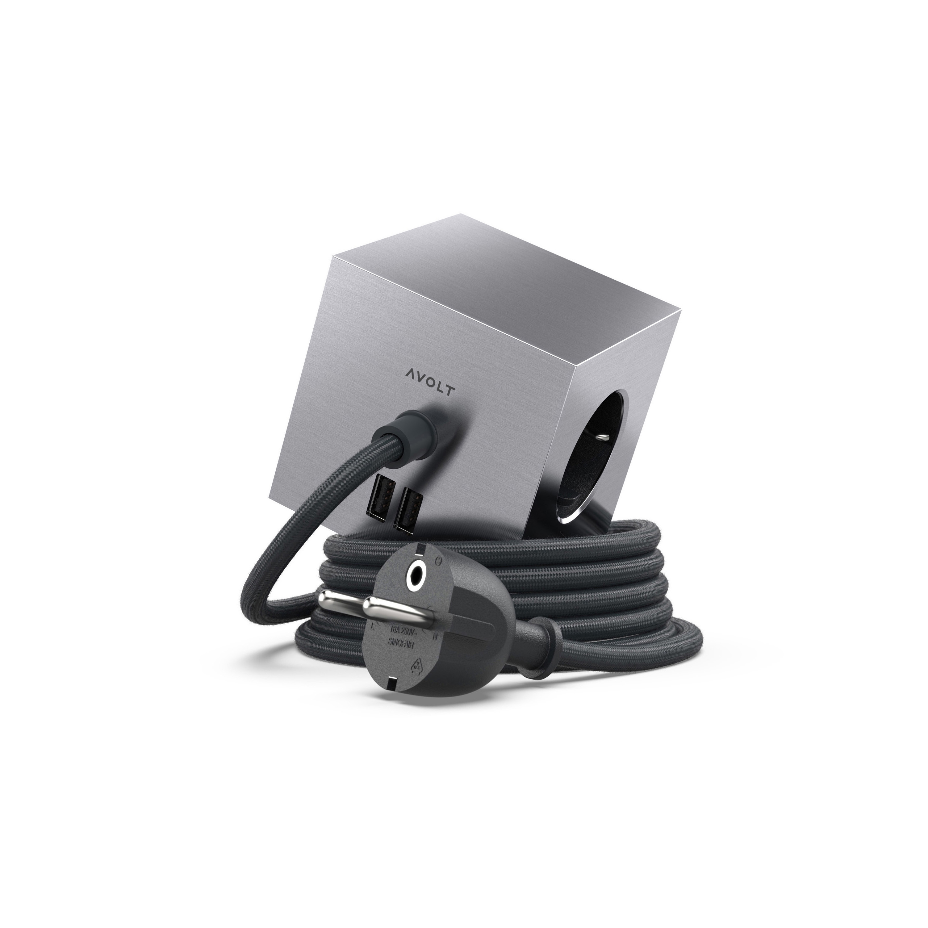 Display product SQUARE 1 with Dual USB A ports & Magnetic base, 1.8m - BRUSHED ALUMINIUM from manufacturer Avolt