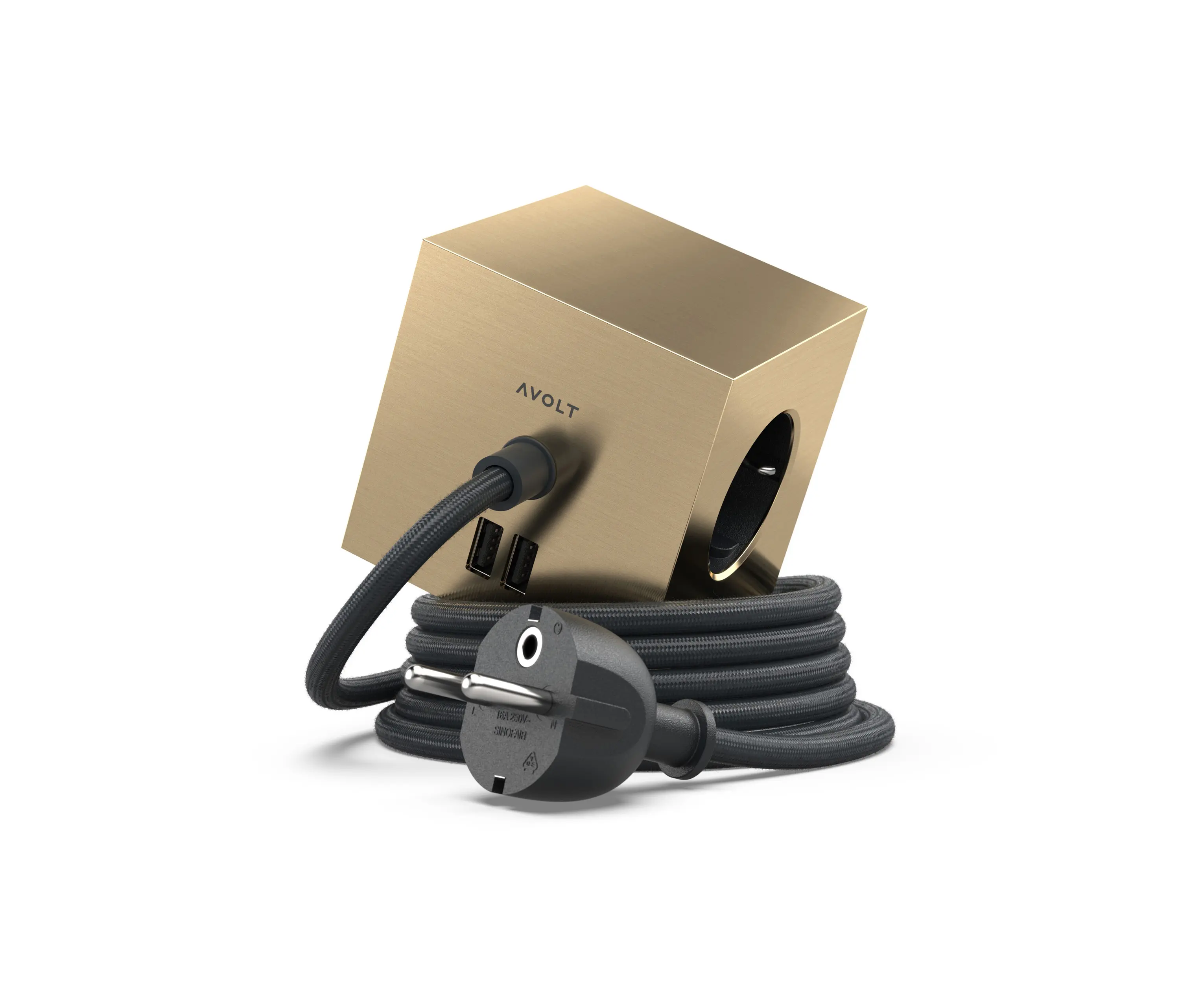 Avolt - SQUARE 1 with Dual USB A ports & Magnetic base, 1.8m - BRUSHED BRASS