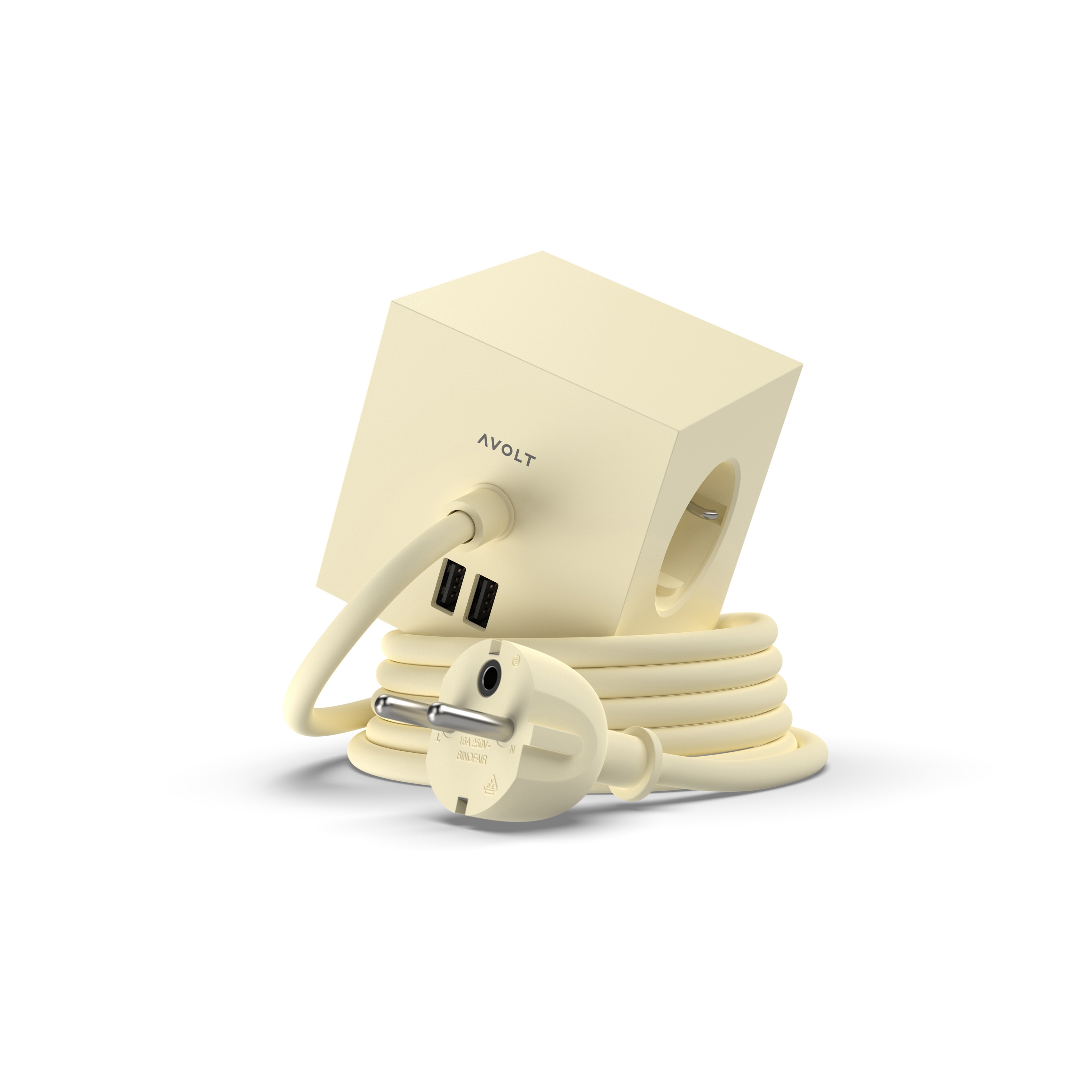 SQUARE 1 with Dual USB A ports & Magnetic base, 1.8m - ICE YELLOW