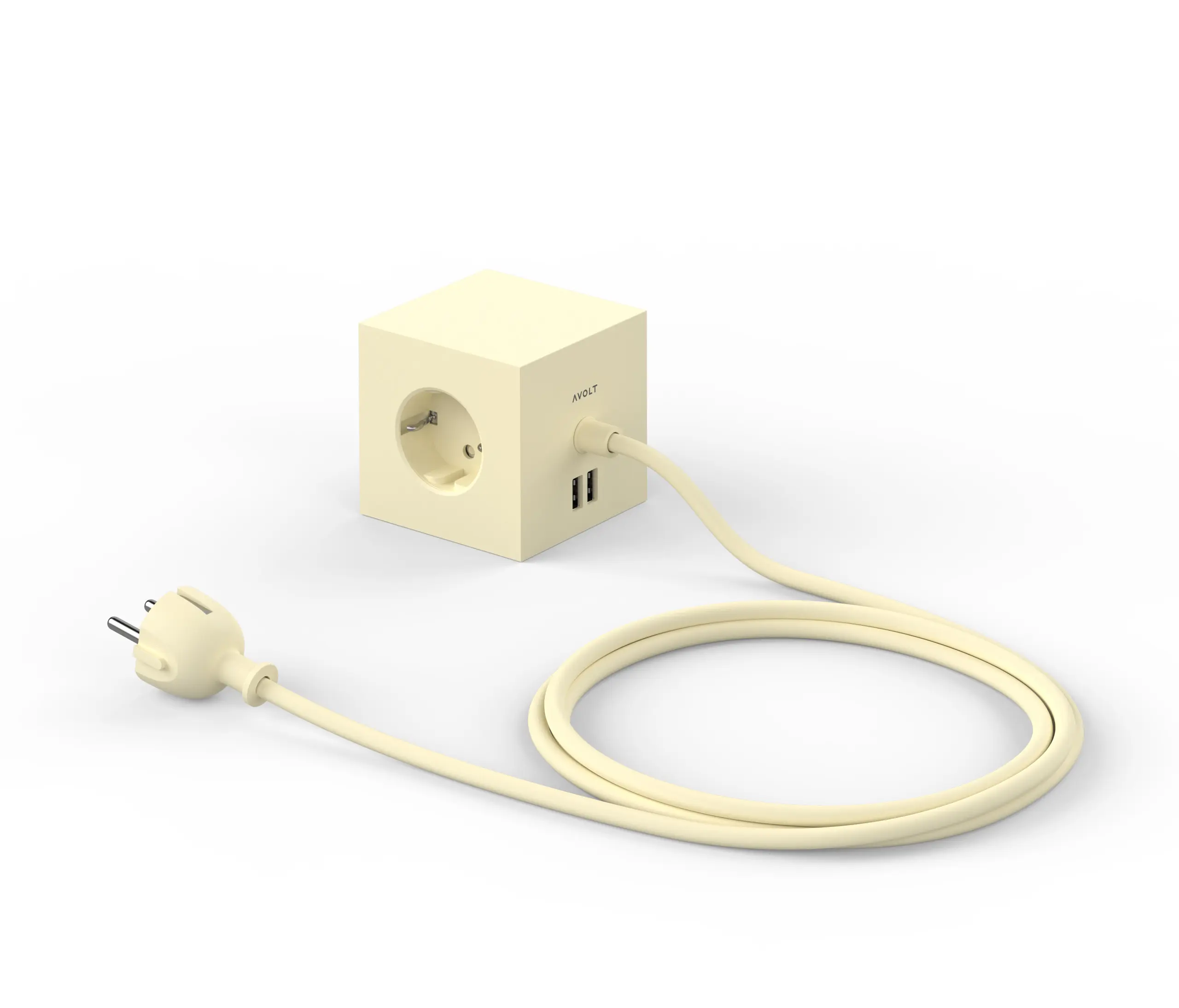 Avolt - SQUARE 1 with Dual USB A ports & Magnetic base, 1.8m - ICE YELLOW