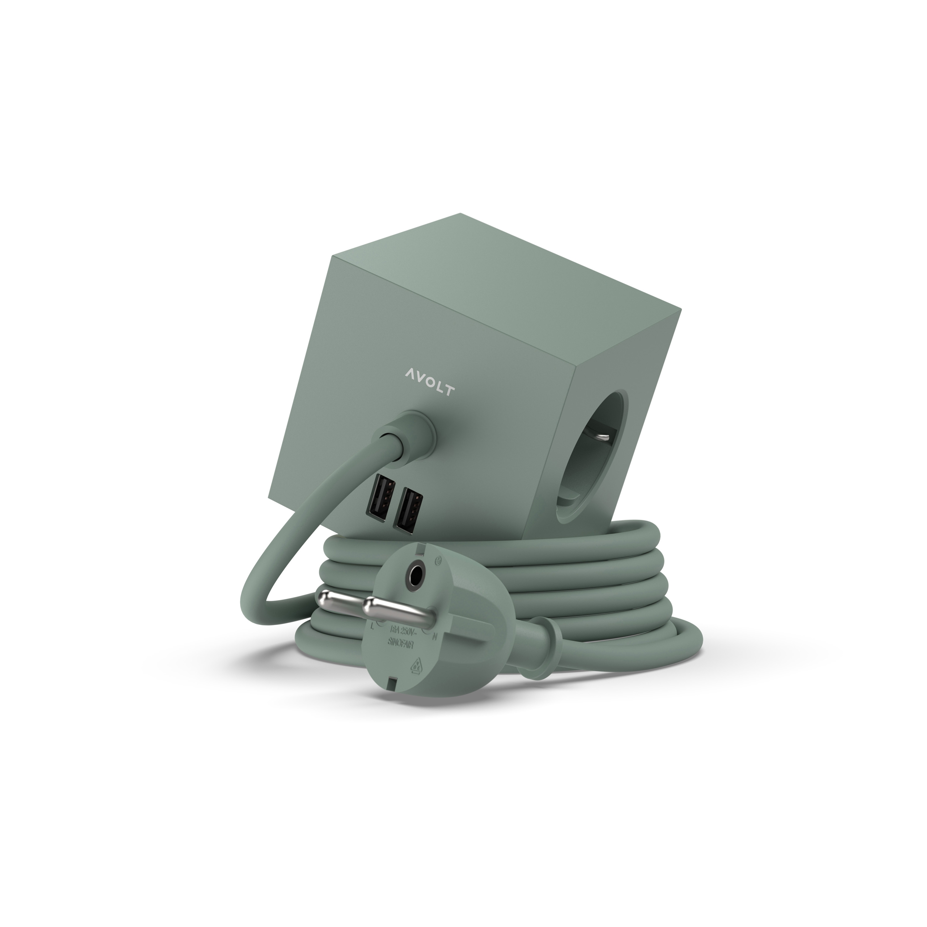 SQUARE 1 with Dual USB A ports & Magnetic base, 1.8m - OAK GREEN