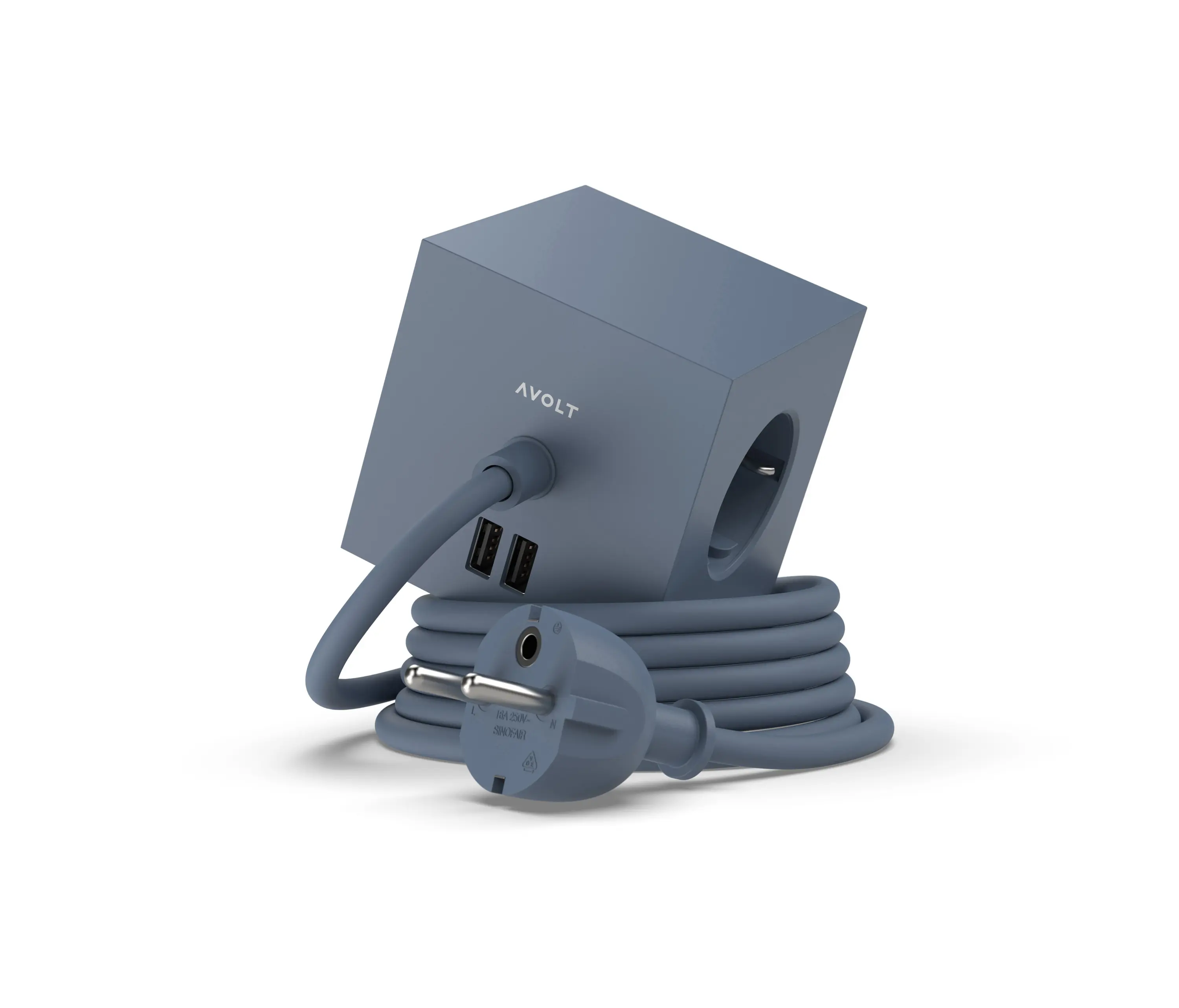 Avolt - SQUARE 1 with Dual USB A ports & Magnetic base, 1.8m - OCEAN BLUE