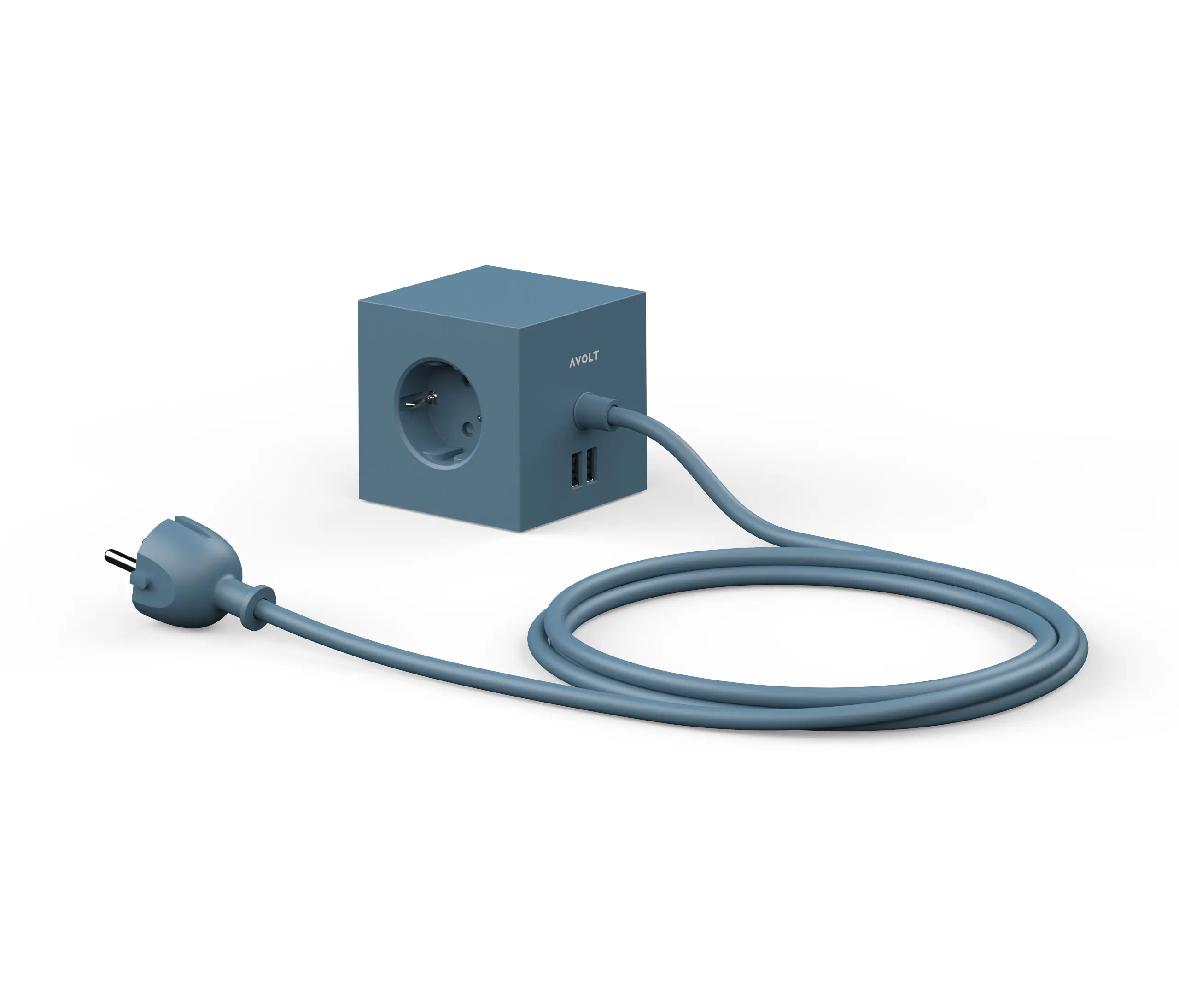 Avolt - SQUARE 1 with Dual USB A ports & Magnetic base, 1.8m - OCEAN BLUE