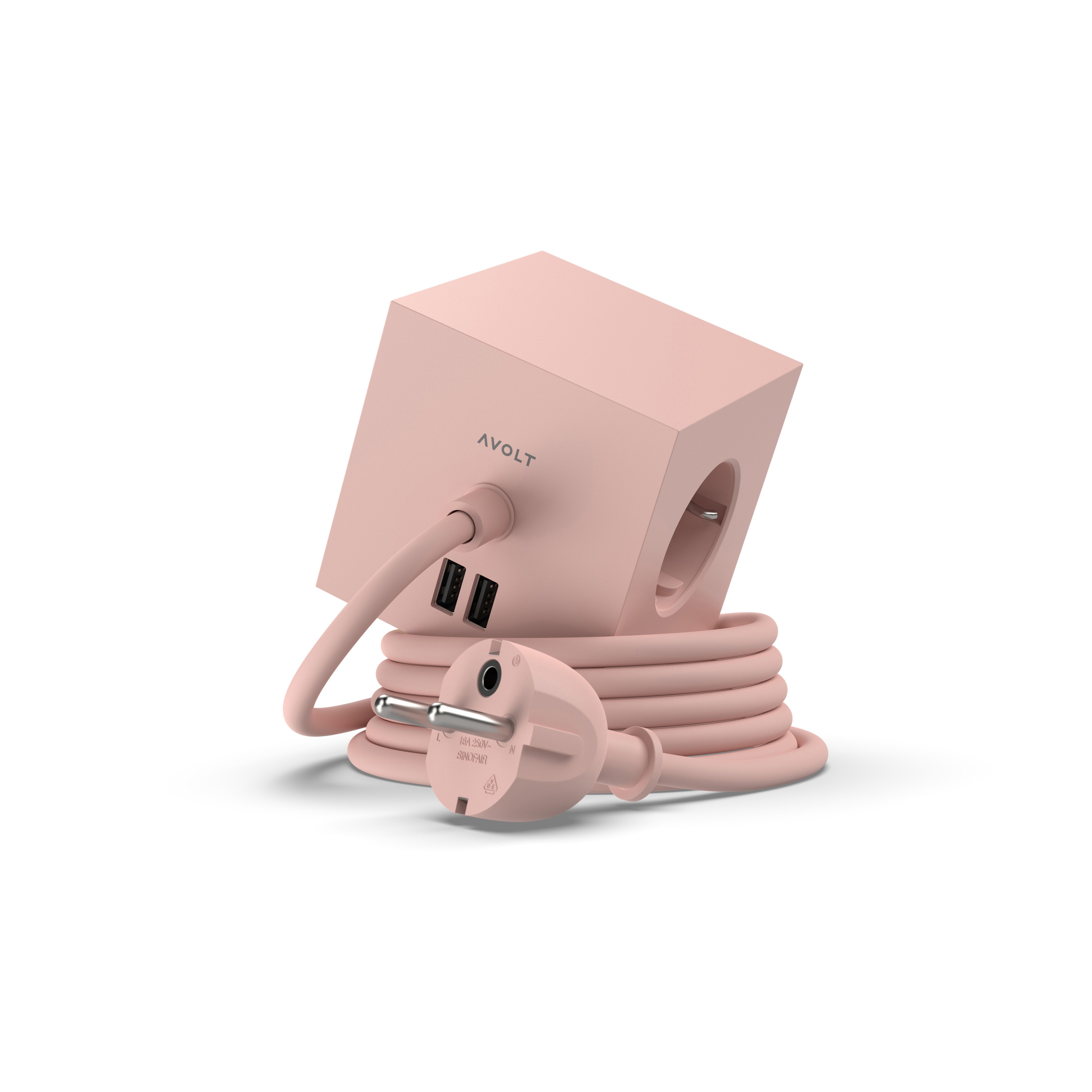 SQUARE 1 with Dual USB A ports & Magnetic base, 1.8m - OLD PINK
