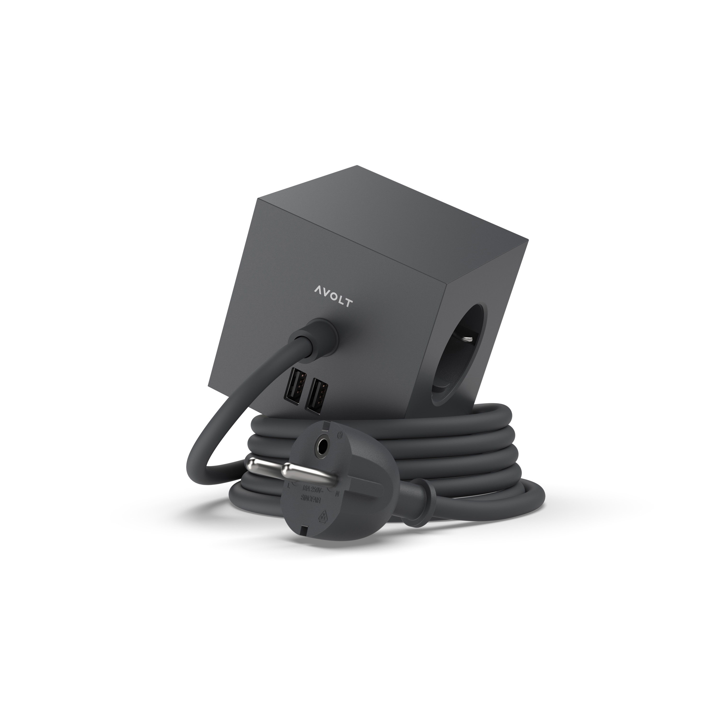SQUARE 1 with Dual USB A ports & Magnetic base, 3m - STOCKHOLM BLACK