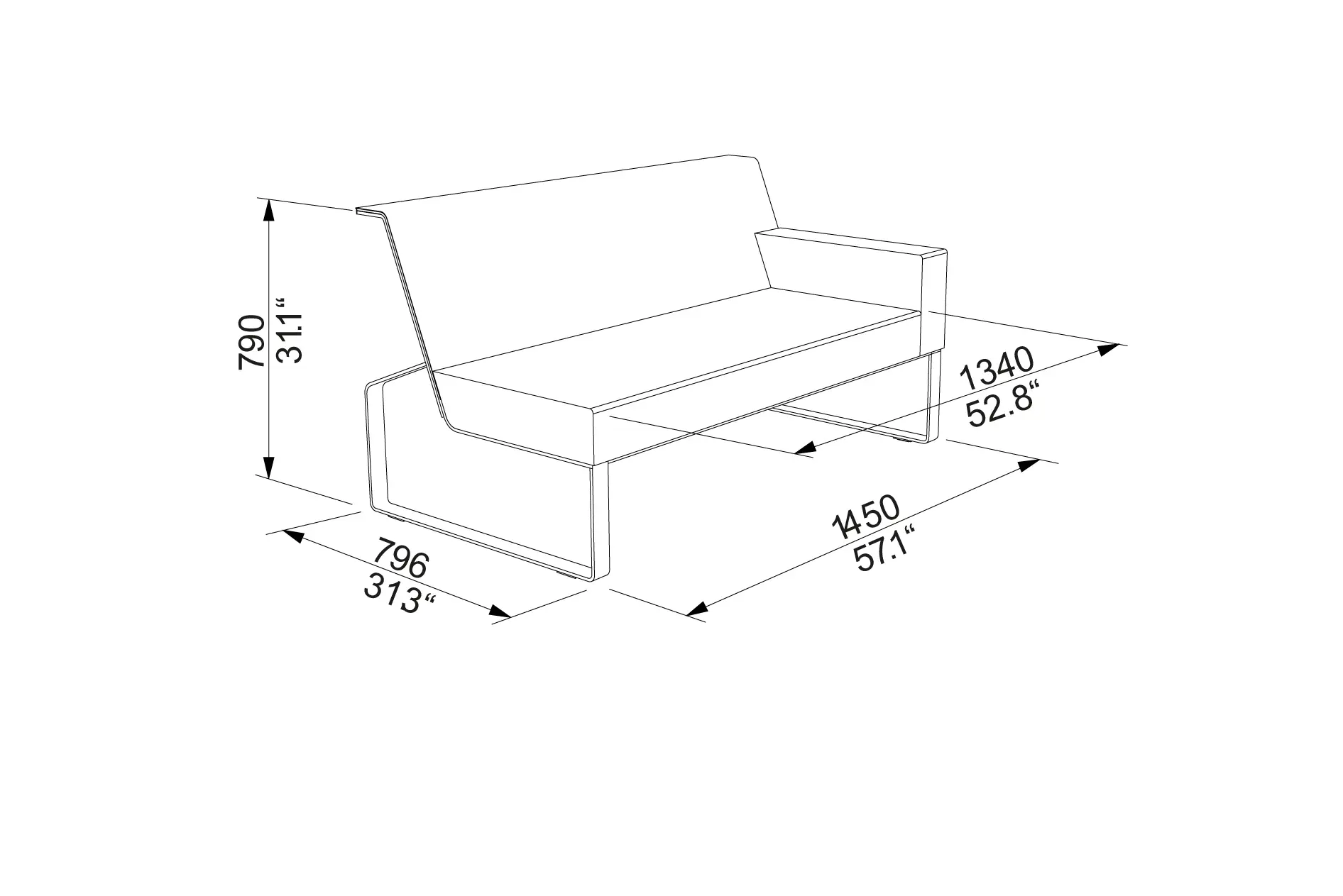 Egoé - Two-seat sofa with right armrest Moja