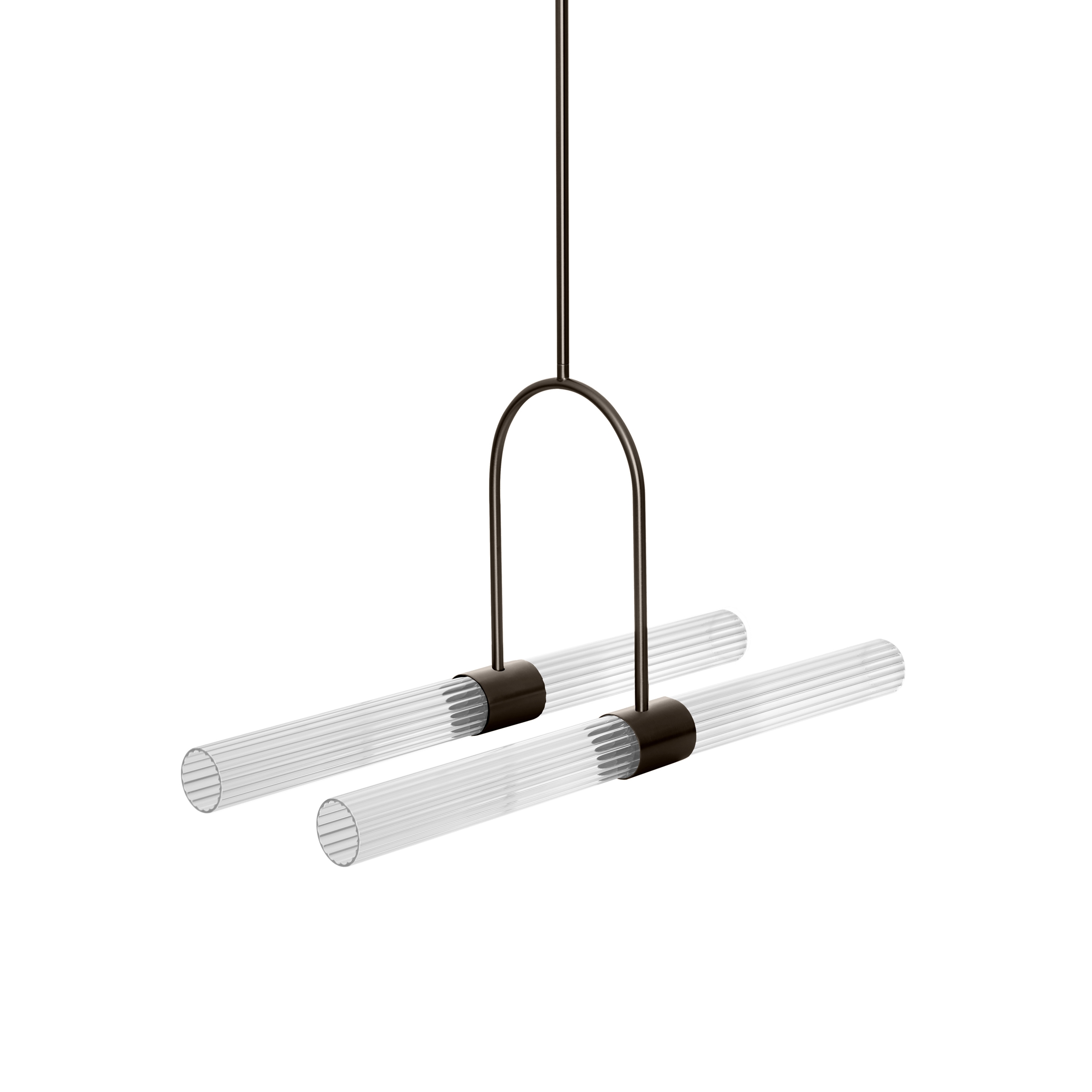 Sbarlusc | Doppelpendelleuchte Gun Metal Schwarz Messing Transparentes Glas