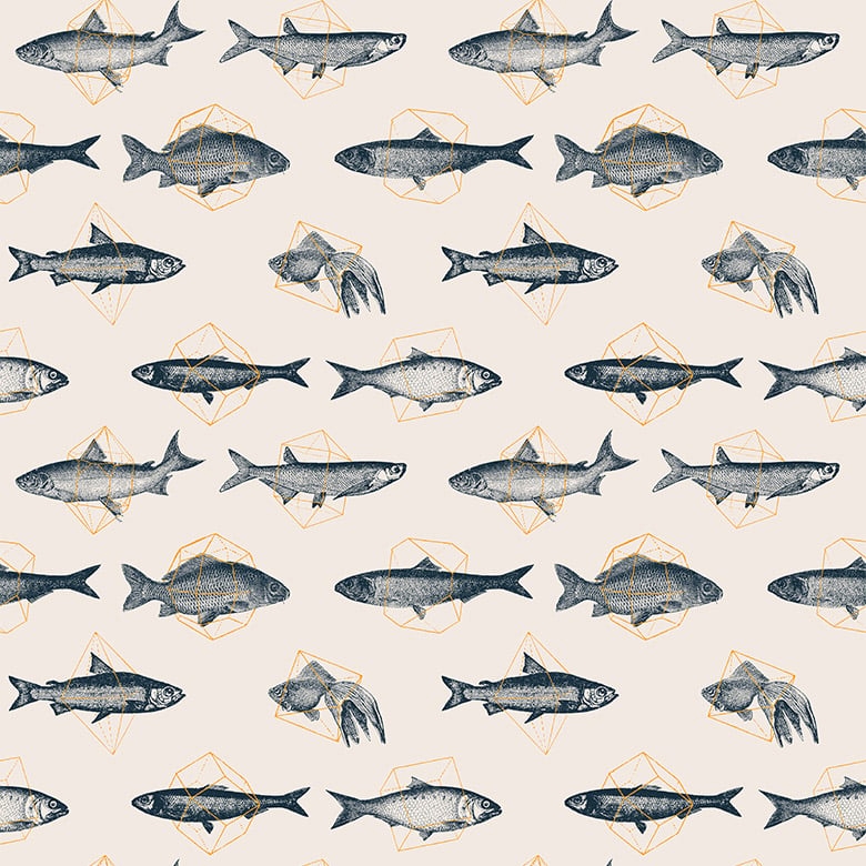 Fishes In Geometrics - Pale & Orange