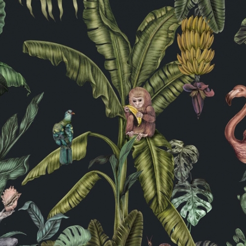Monkeys with Birds - Dark Blue