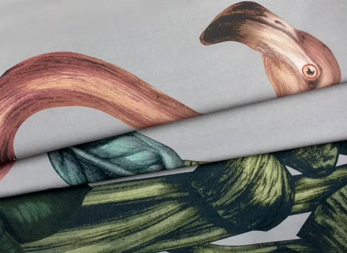 Feathr - Monkeys with Birds II Fabric - Flamingo