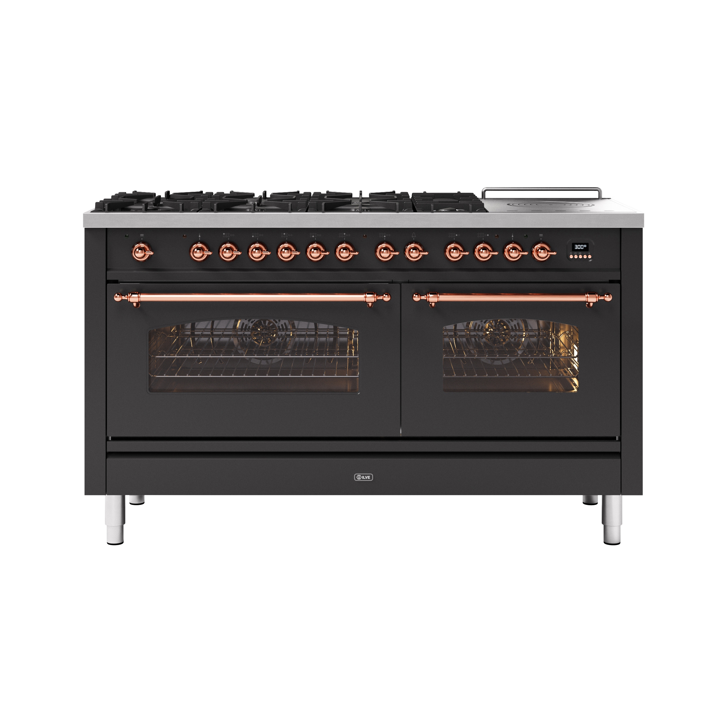 Display product Nostalgie | 150 cm enamelled steel double oven range cooker from manufacturer ILVE