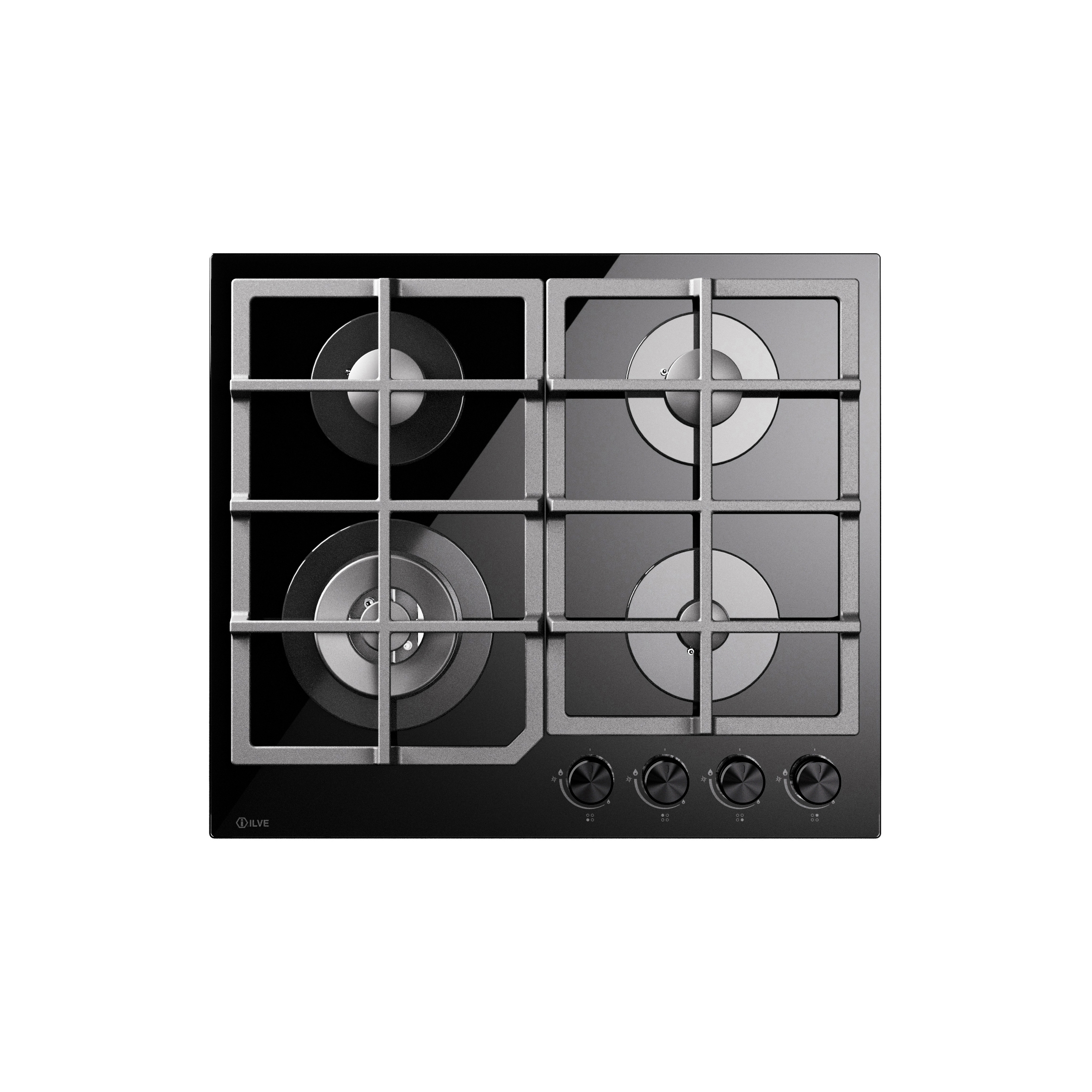Display product Professional Plus | 60 cm tempered glass gas hob 4 burners from manufacturer ILVE