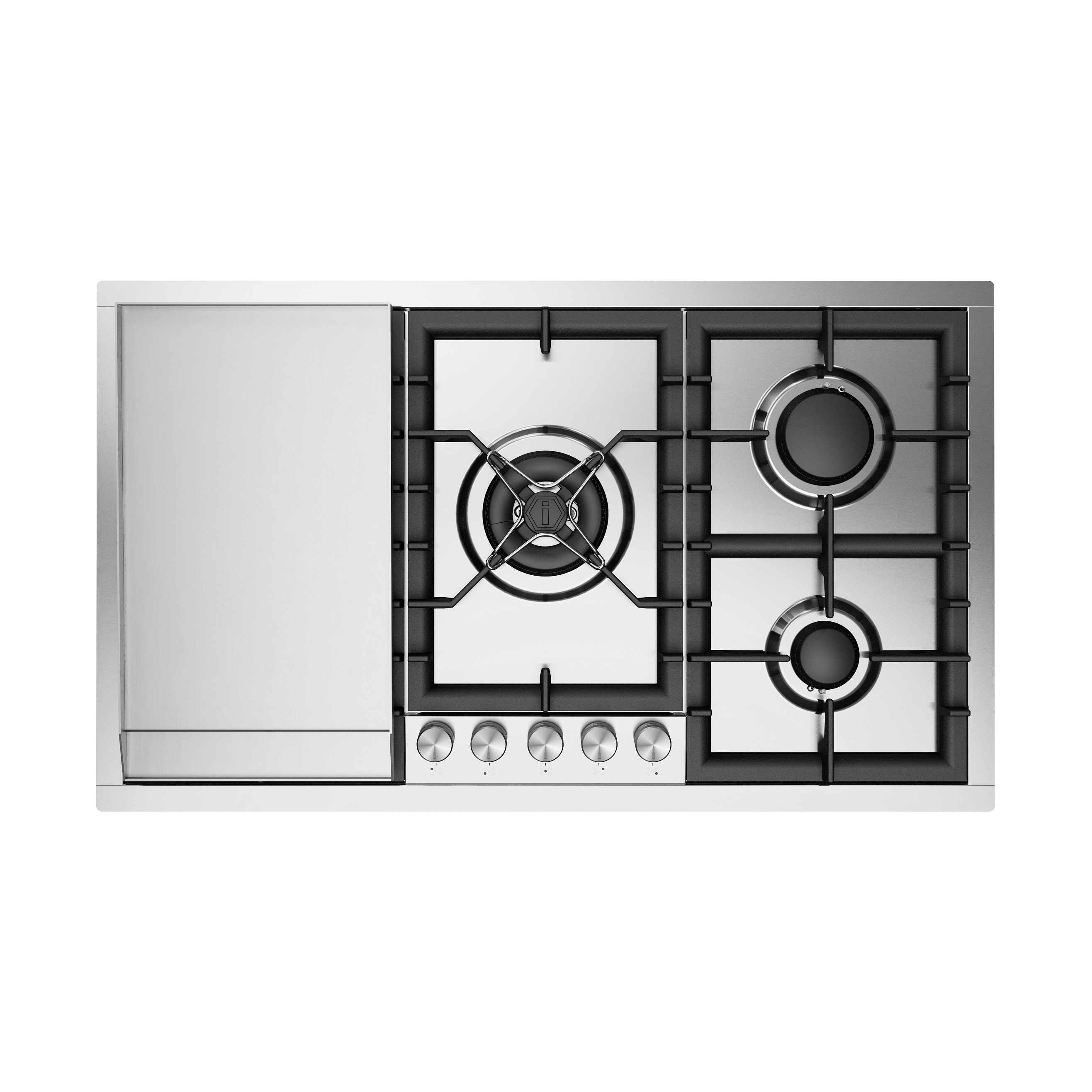 Display product Professional Plus | 90 cm stainless steel flush gas hob with 5 burners - Dual and fry top from manufacturer ILVE