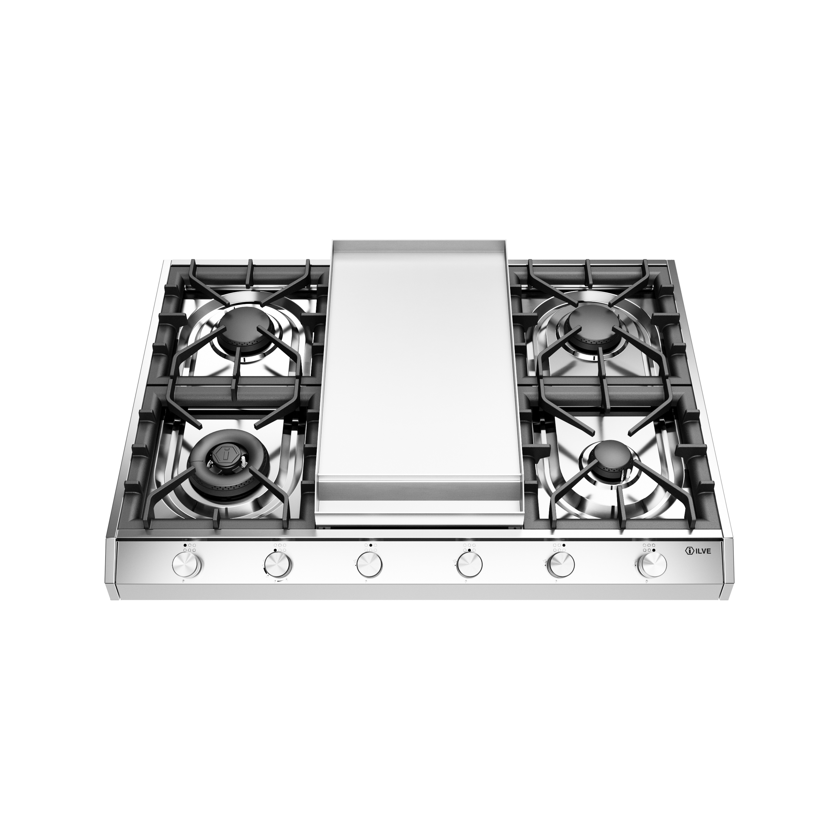 Afficher le produit Professional Plus | Plaque de cuisson gaz de 90 cm avec 6 brûleurs avec Plancha / Fry Top du fabricant ILVE