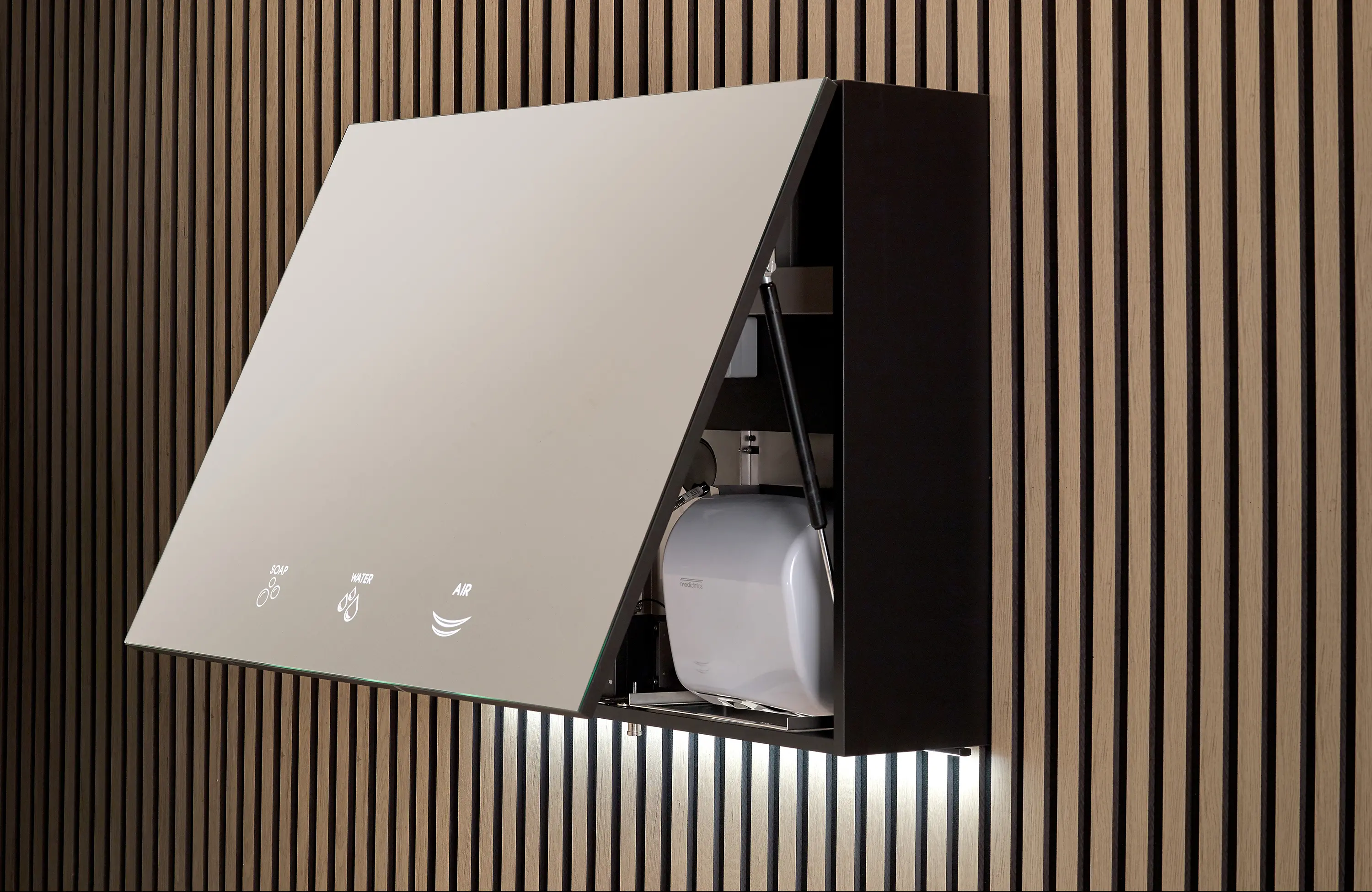 Mediclinics - 3 Module cabinet: water + soap + hand dryer BTM 02