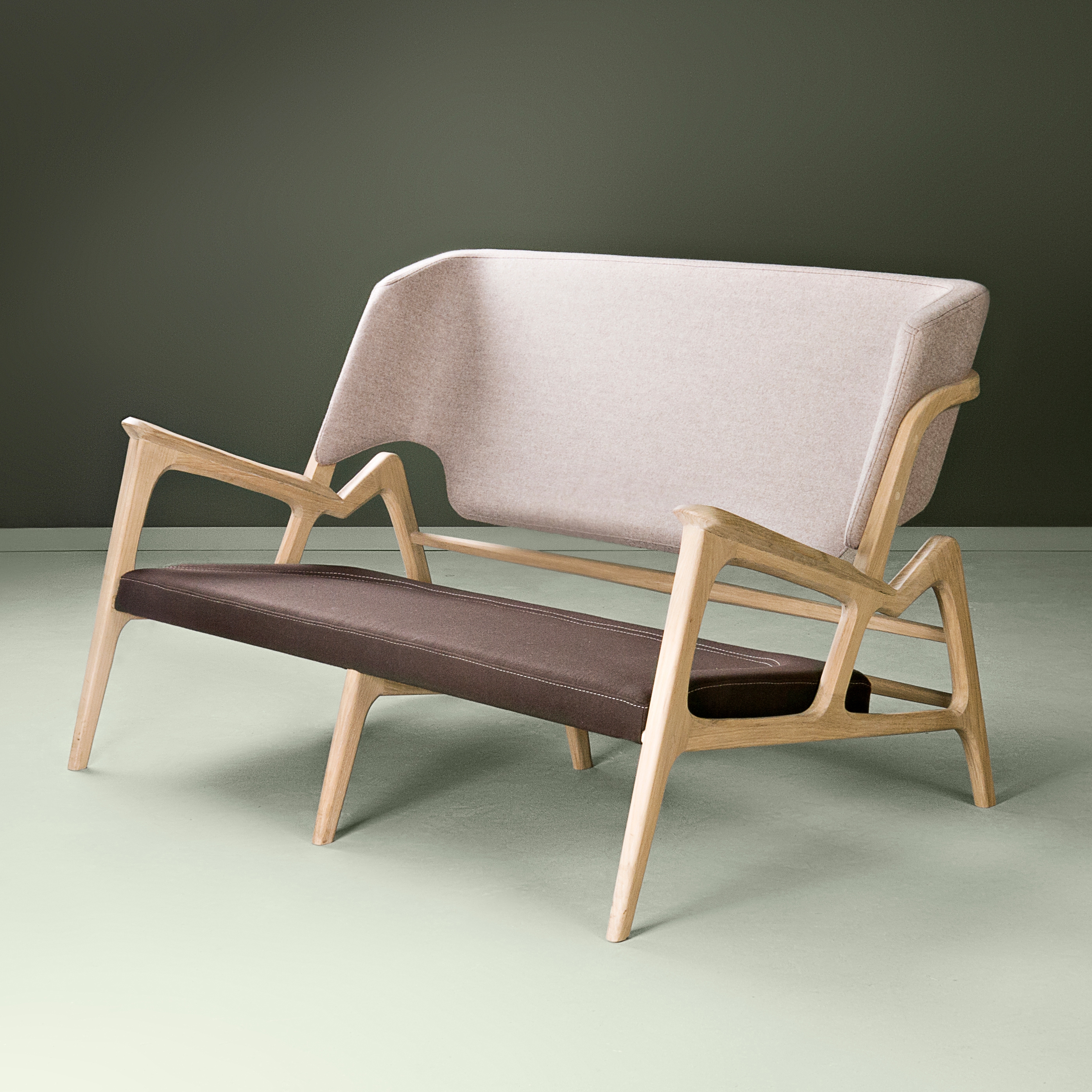 Tisa two seater sofa, wool coll fabric
