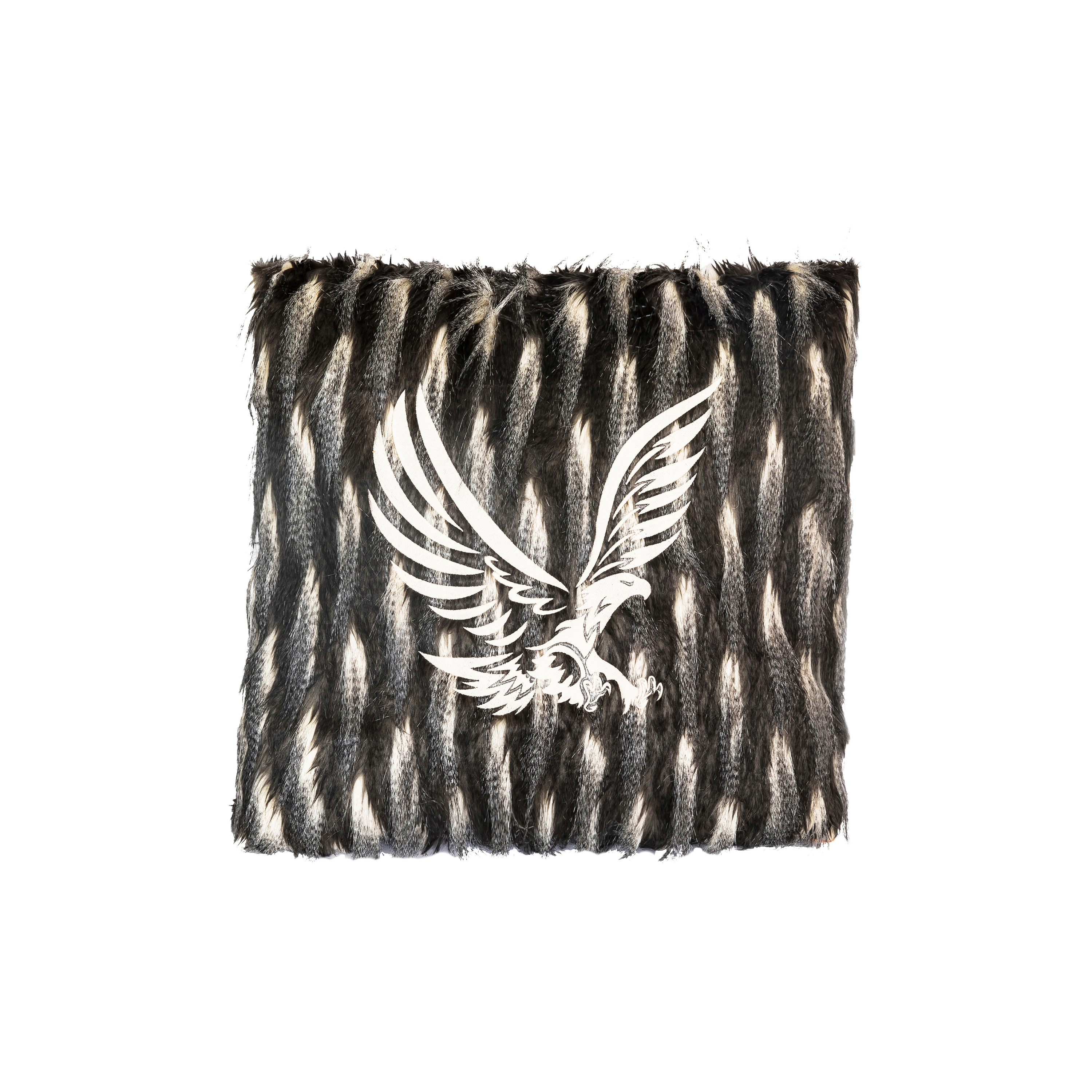 Cushions and Throws | Black faux fur embroidered cushion