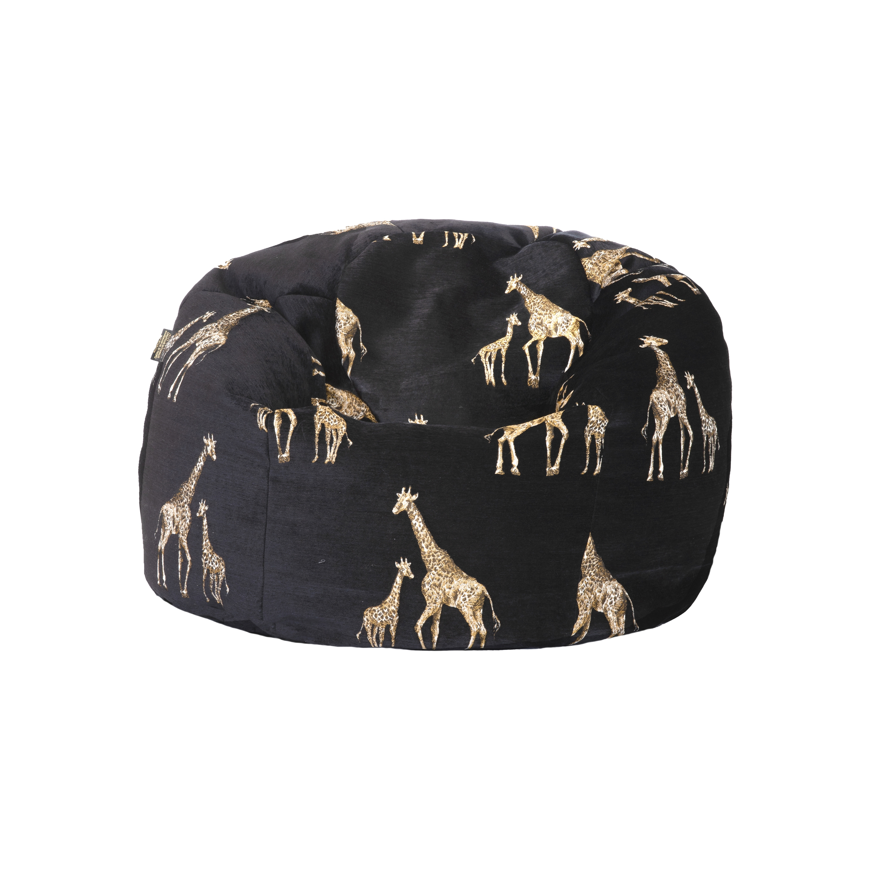 XL Beanbag | Black velvet beanbag with giraffes embroidery