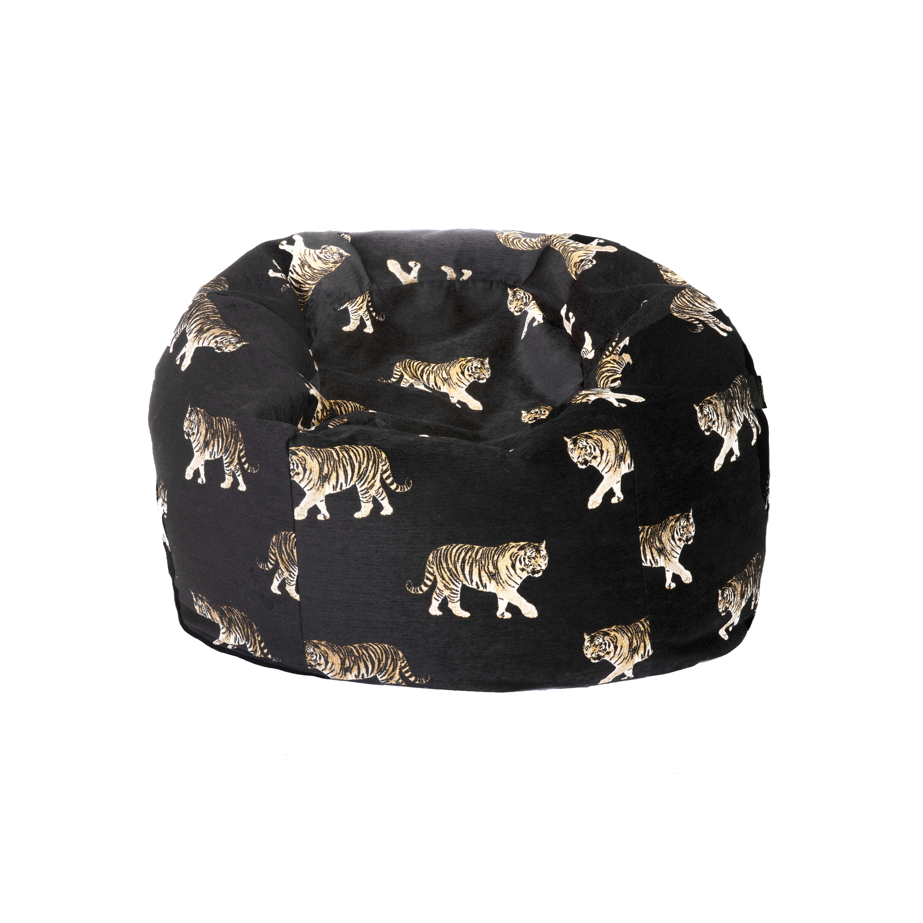 XL Beanbag | Black velvet beanbag with tiger embroidery