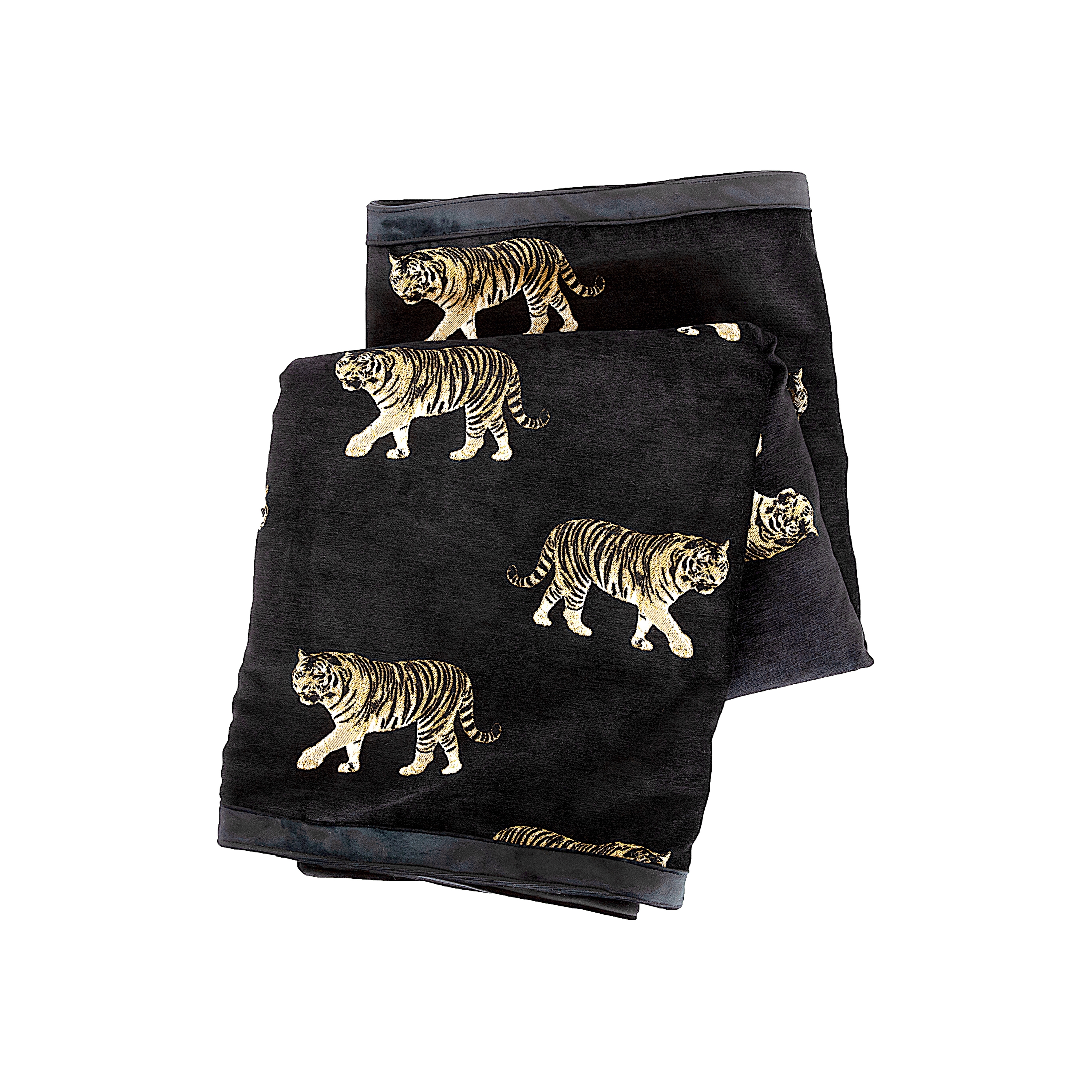 Display product Cushions and Throws | Black velvet blanket embroidered tigers from manufacturer MX HOME