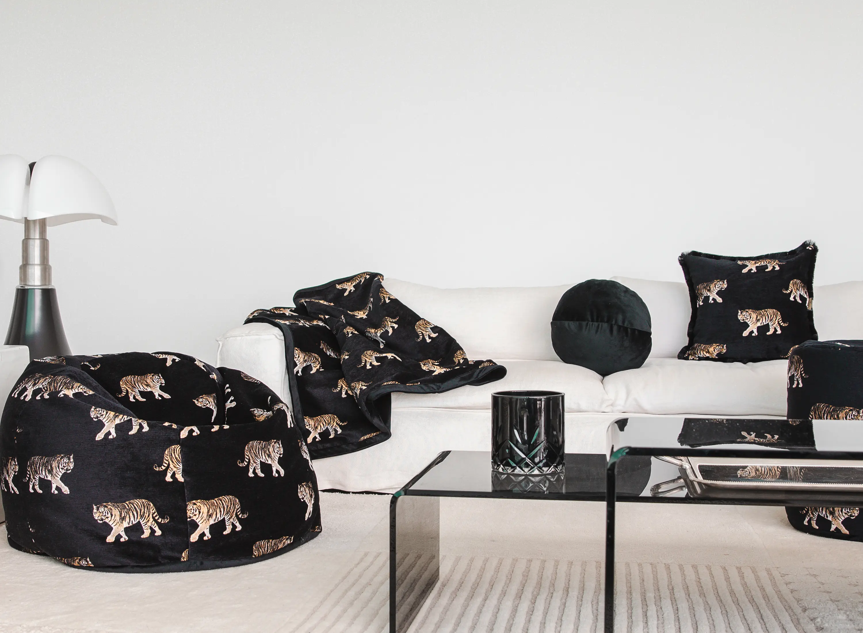 MX HOME - Cushions and Throws | Black velvet cushion with embroidered tigers