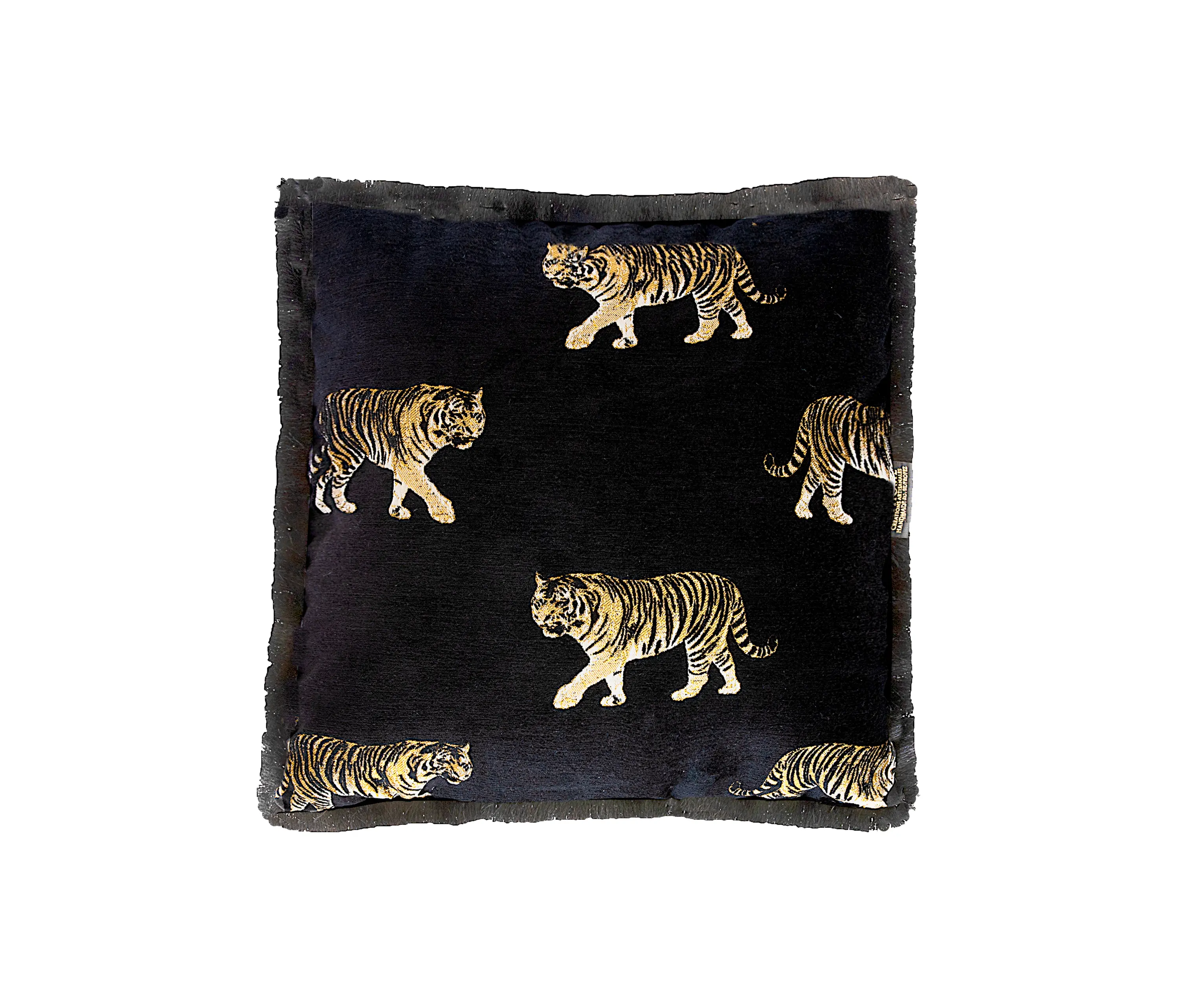 MX HOME - Cushions and Throws | Black velvet cushion with embroidered tigers