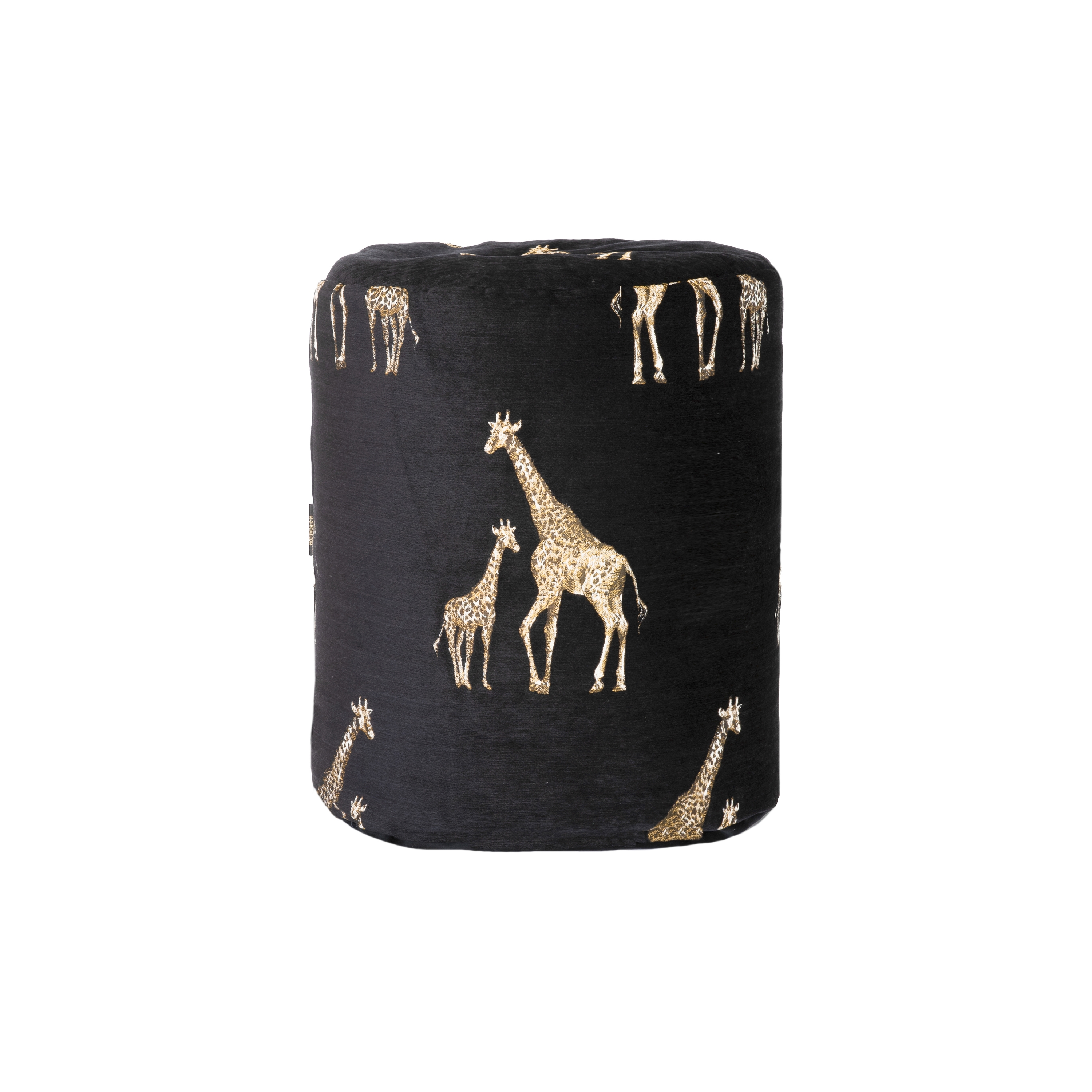 XL Beanbag | Black velvet stool with embroidered giraffes