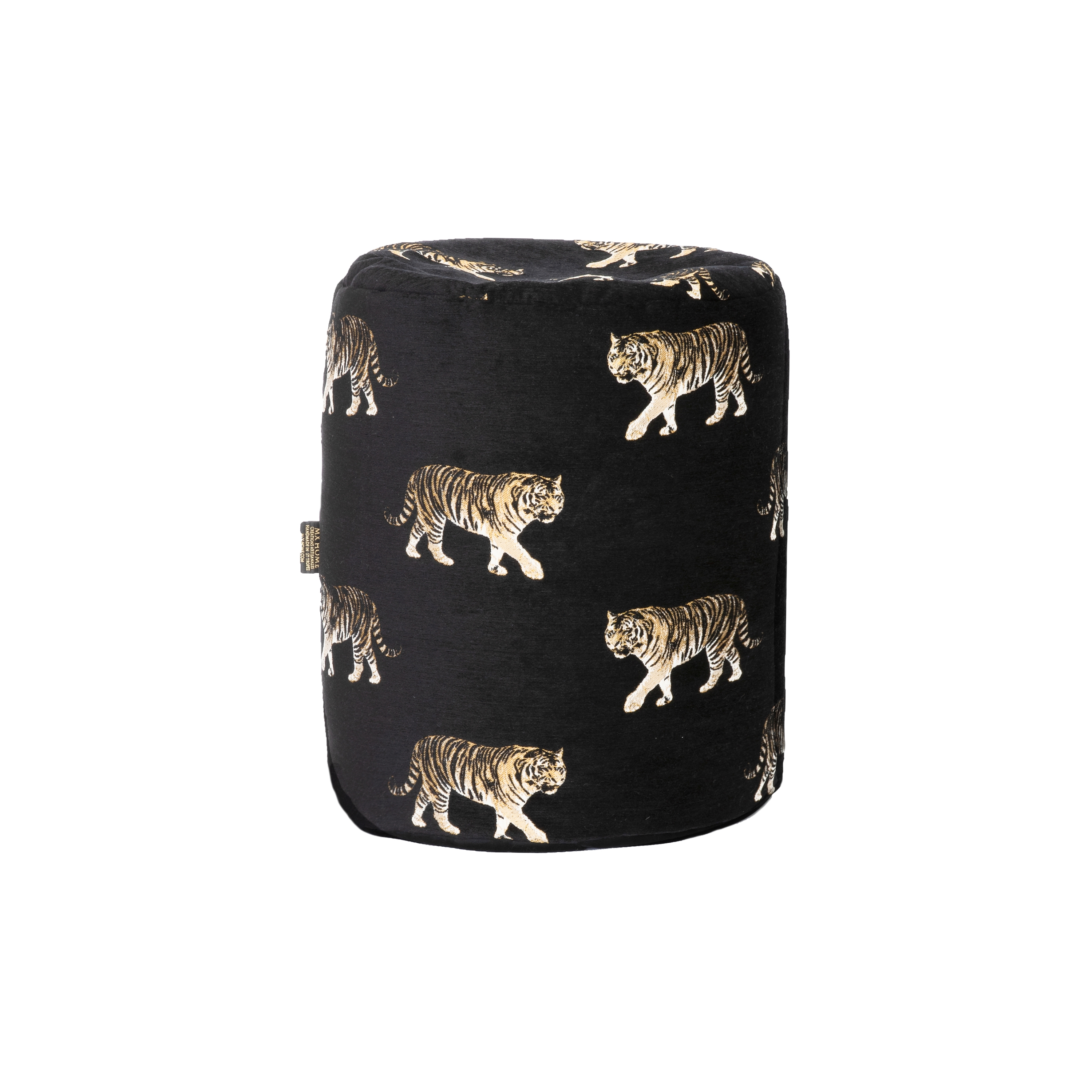 XL Beanbag | Black velvet stool with tiger embroidery
