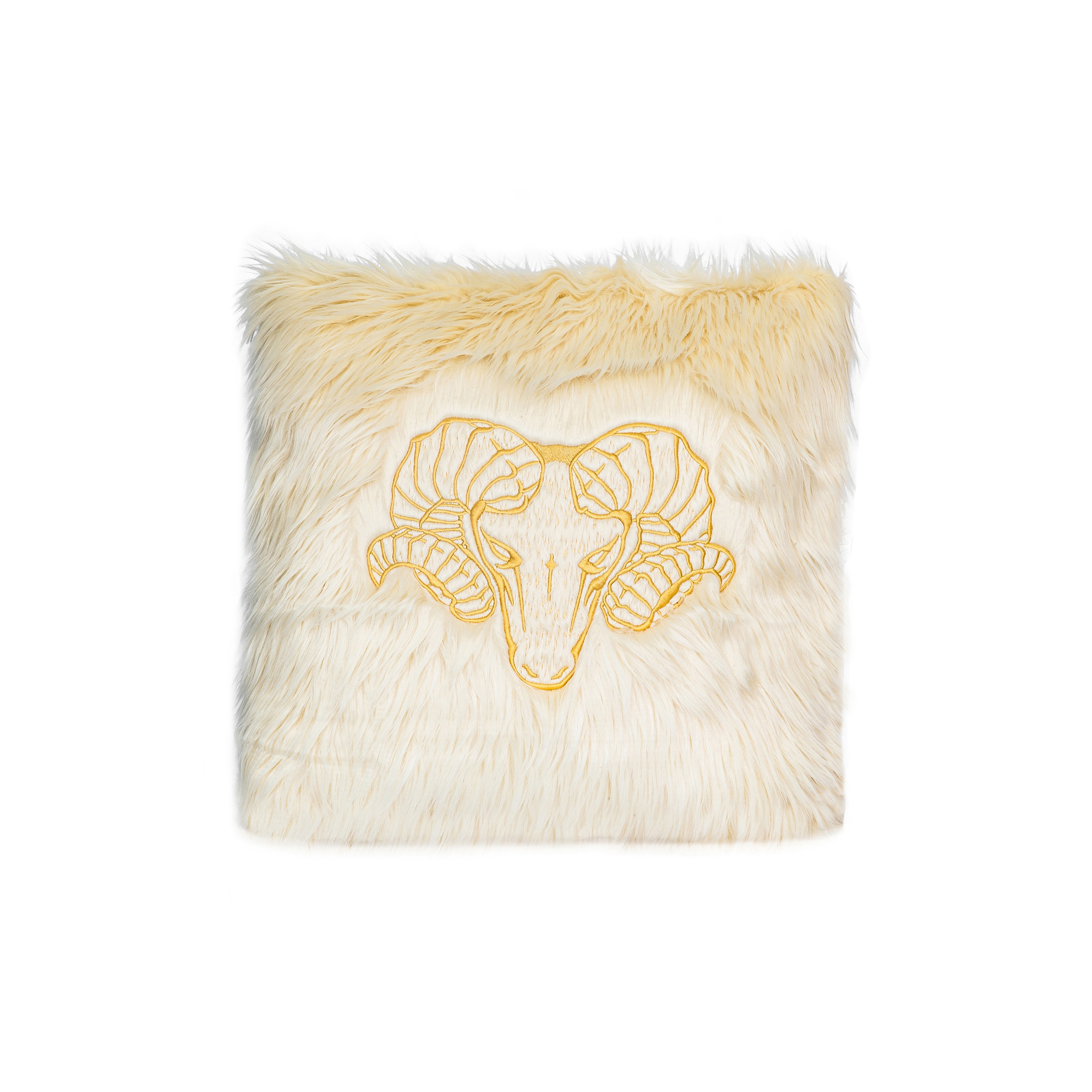 Cushions and Throws | Embroidered faux fur cushion Cream