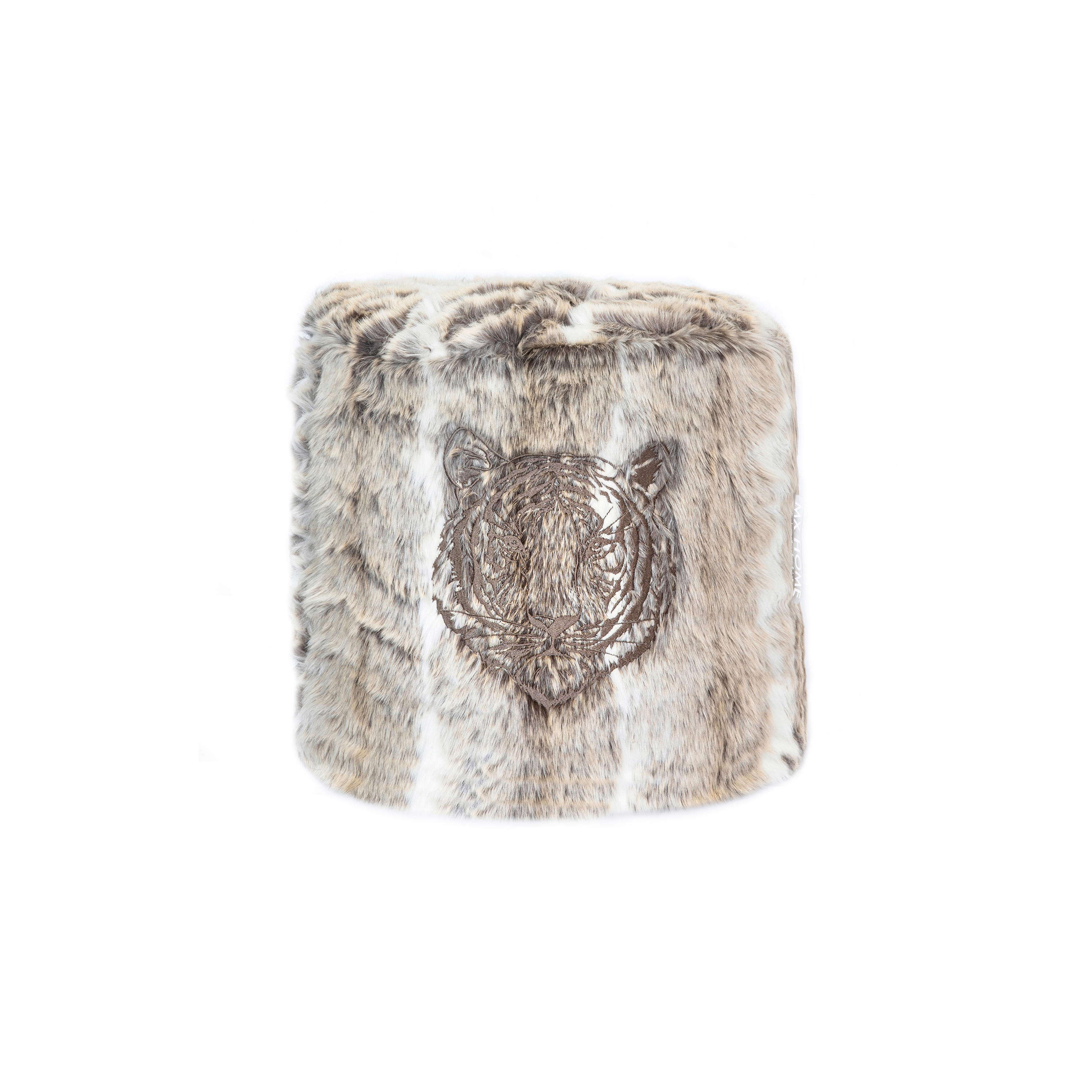 XL Beanbag | Embroidered faux fur stool - Brown