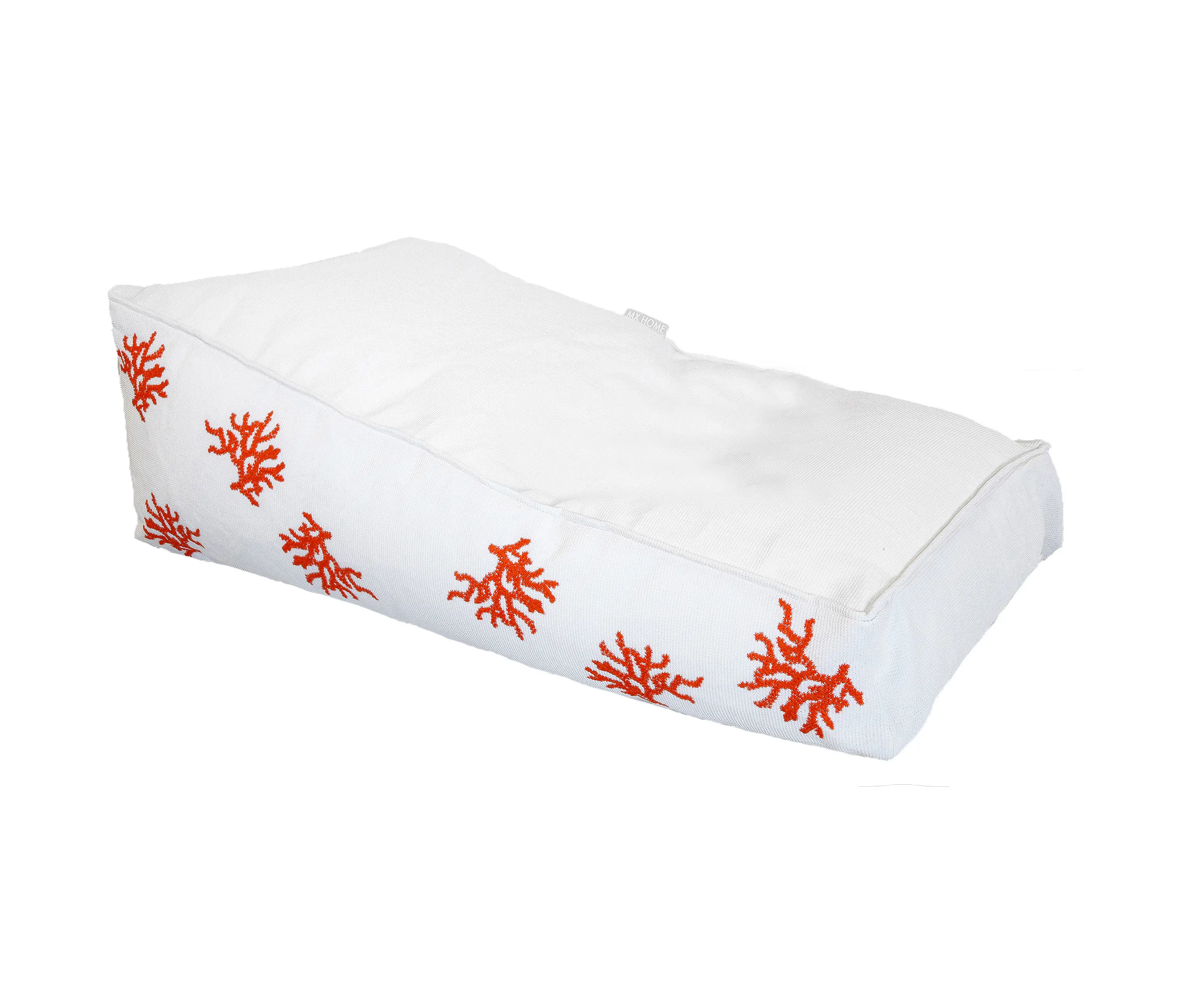 MX HOME - Pufs y cojines xl | Tumbona de exterior flotante color blanco con bordados rojo coral