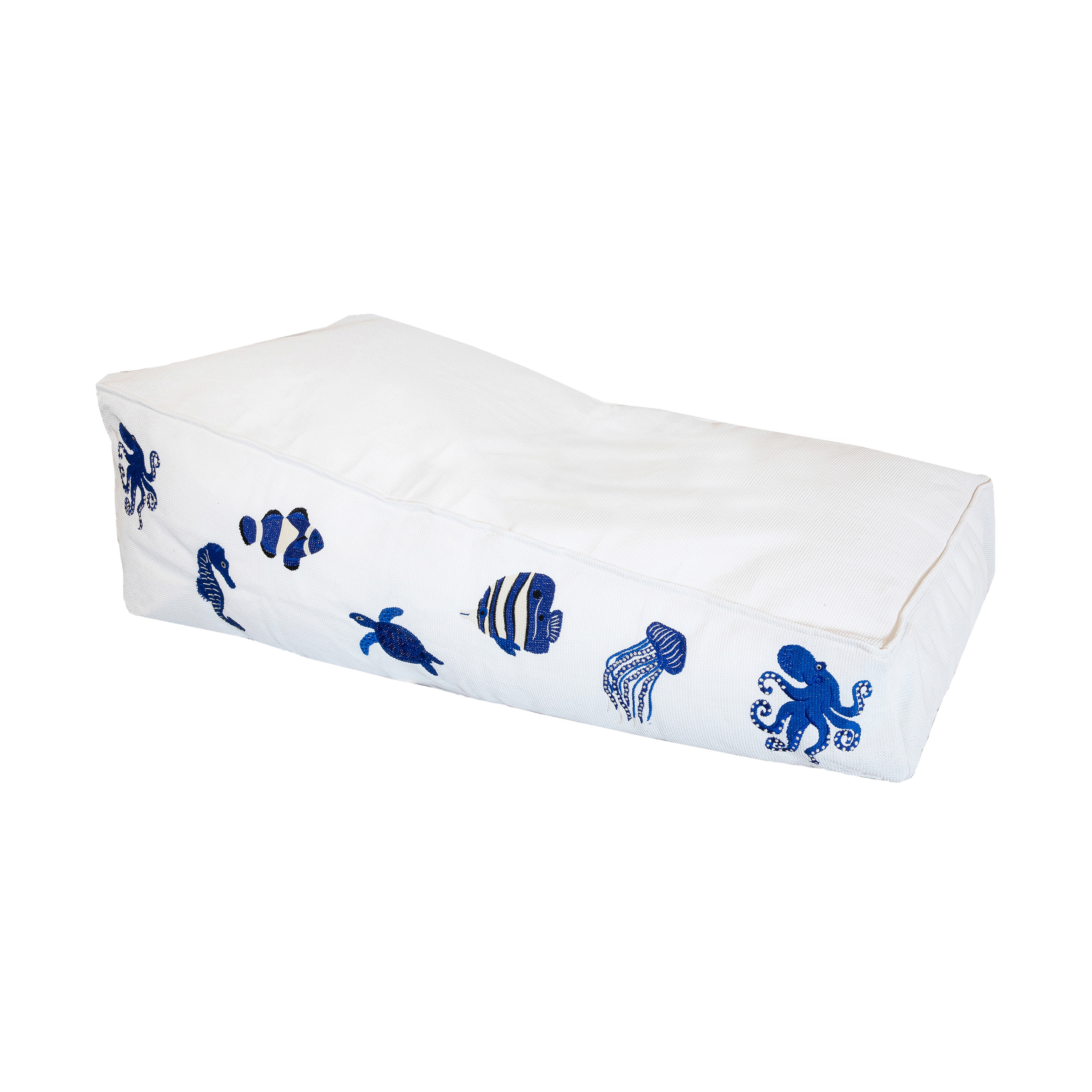 XL poufs and cushions | Embroidered floating sun lounger - Outdoor - Blue
