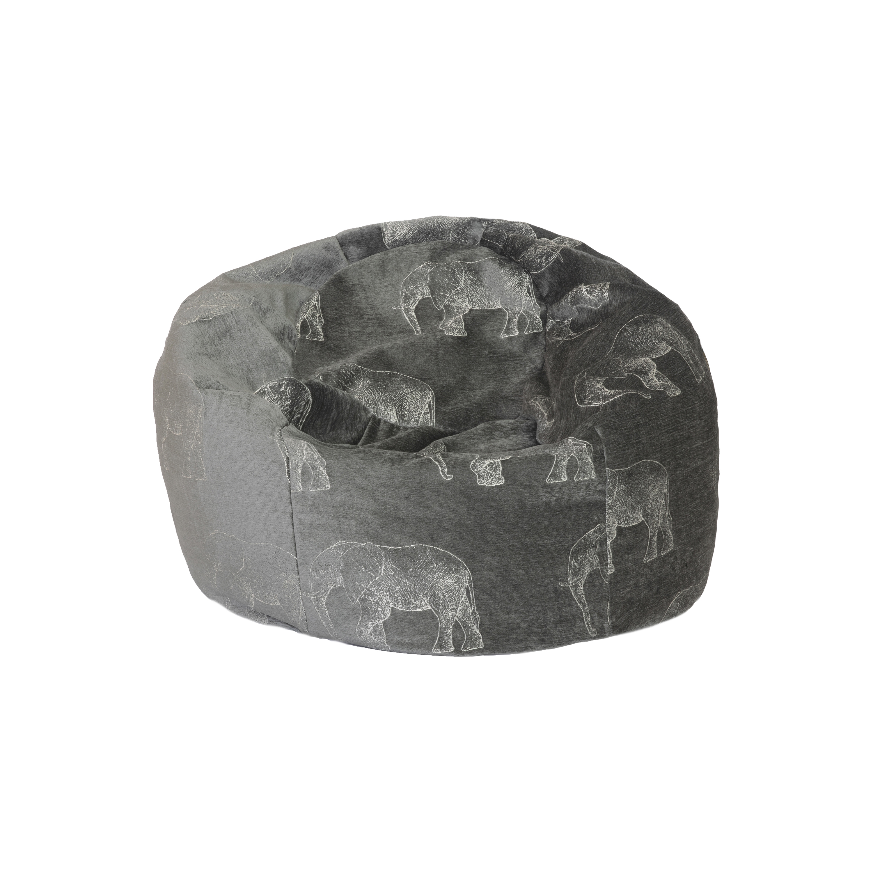 XL Beanbag | Grey velvet beanbag with elephants embroidery