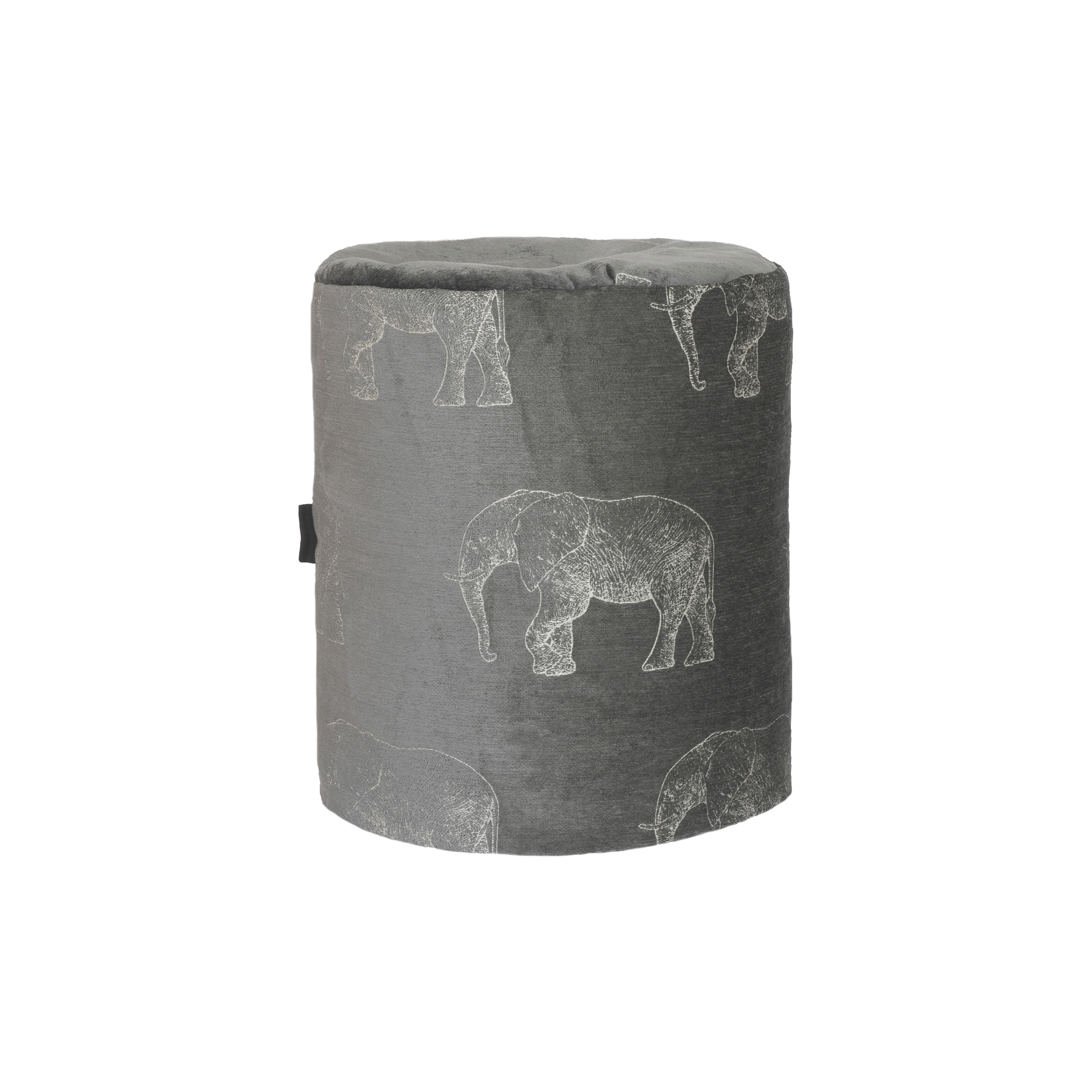 XL Beanbag | Grey velvet stool with elephants embroidery