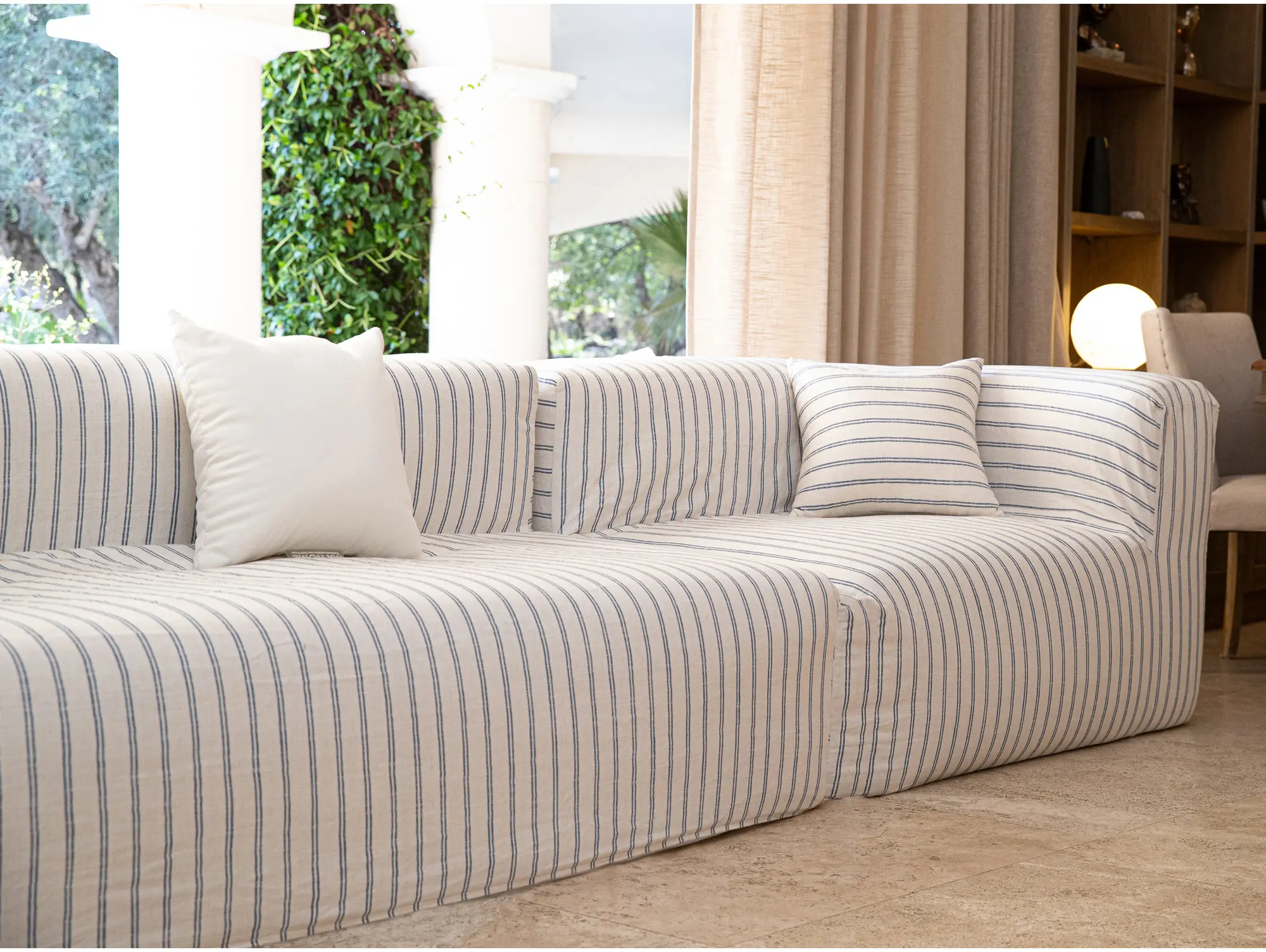 MX HOME - Divani interni | Divano modulare - Sfoderabile, a 3 posti - Lino a righe