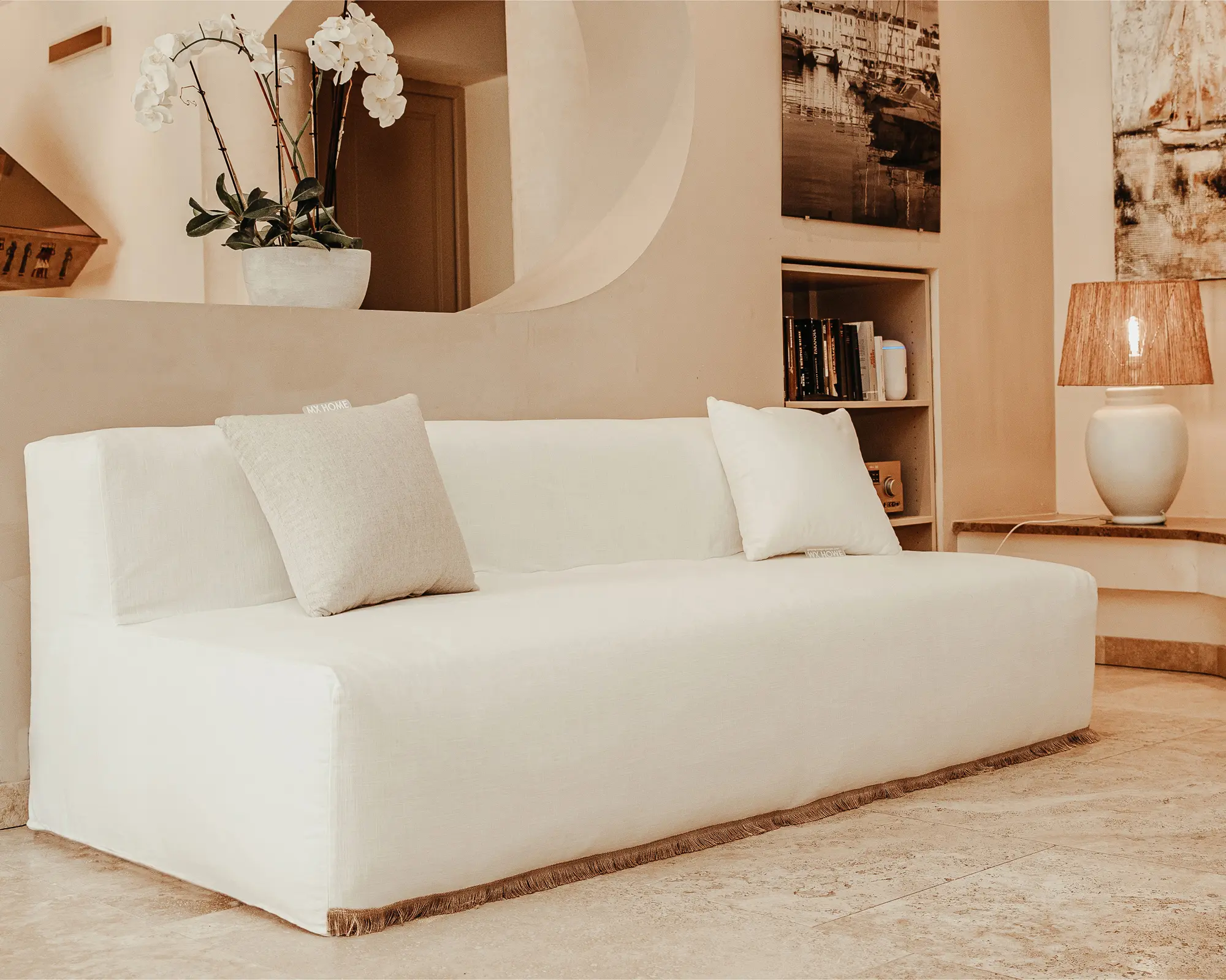 MX HOME - Interior sofas | Modular sofa - Removable cover 4/5 seater - Washed cotton wiht fringe