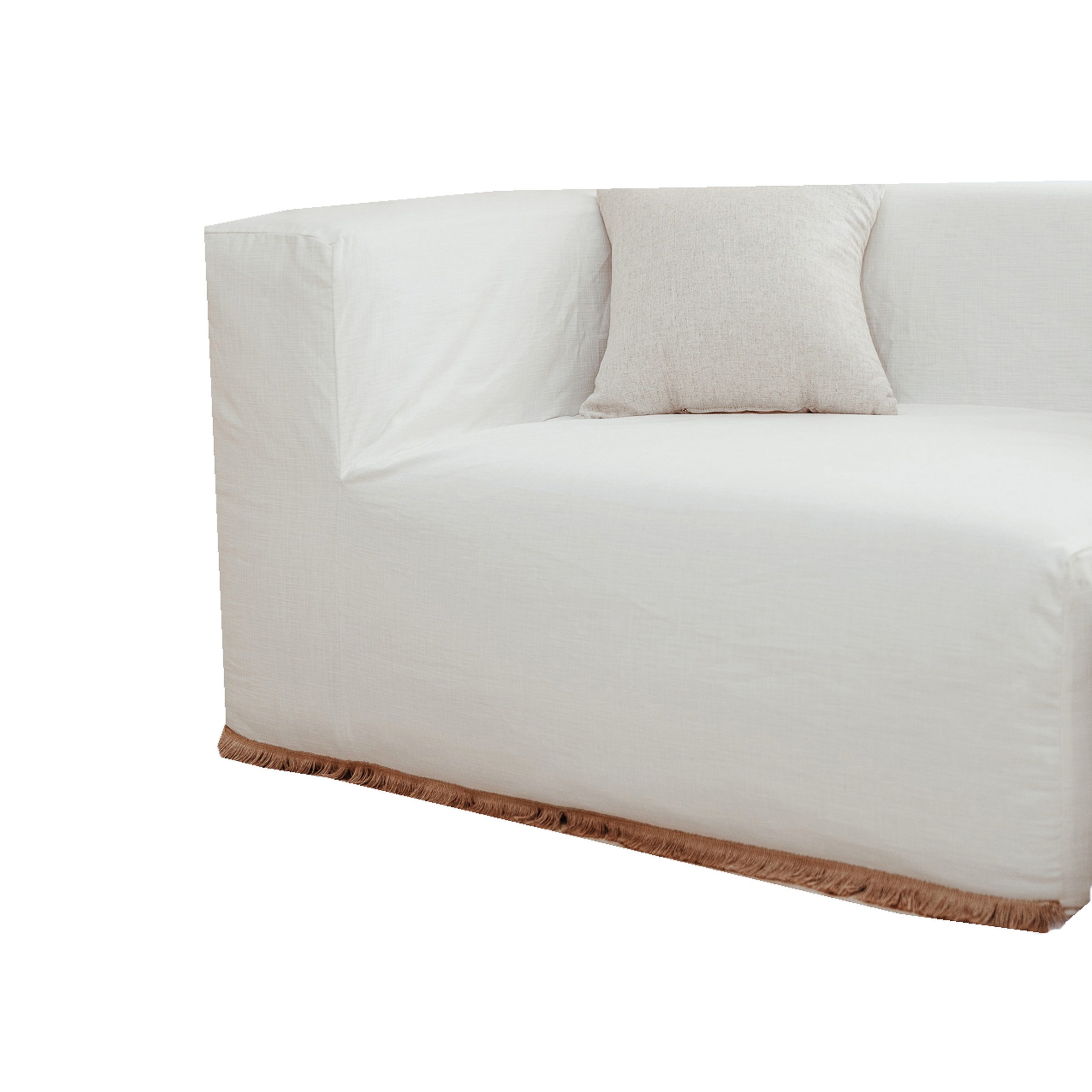 Interior sofas | Modular sofa 1 module - Removable cover - White cotton with fringe