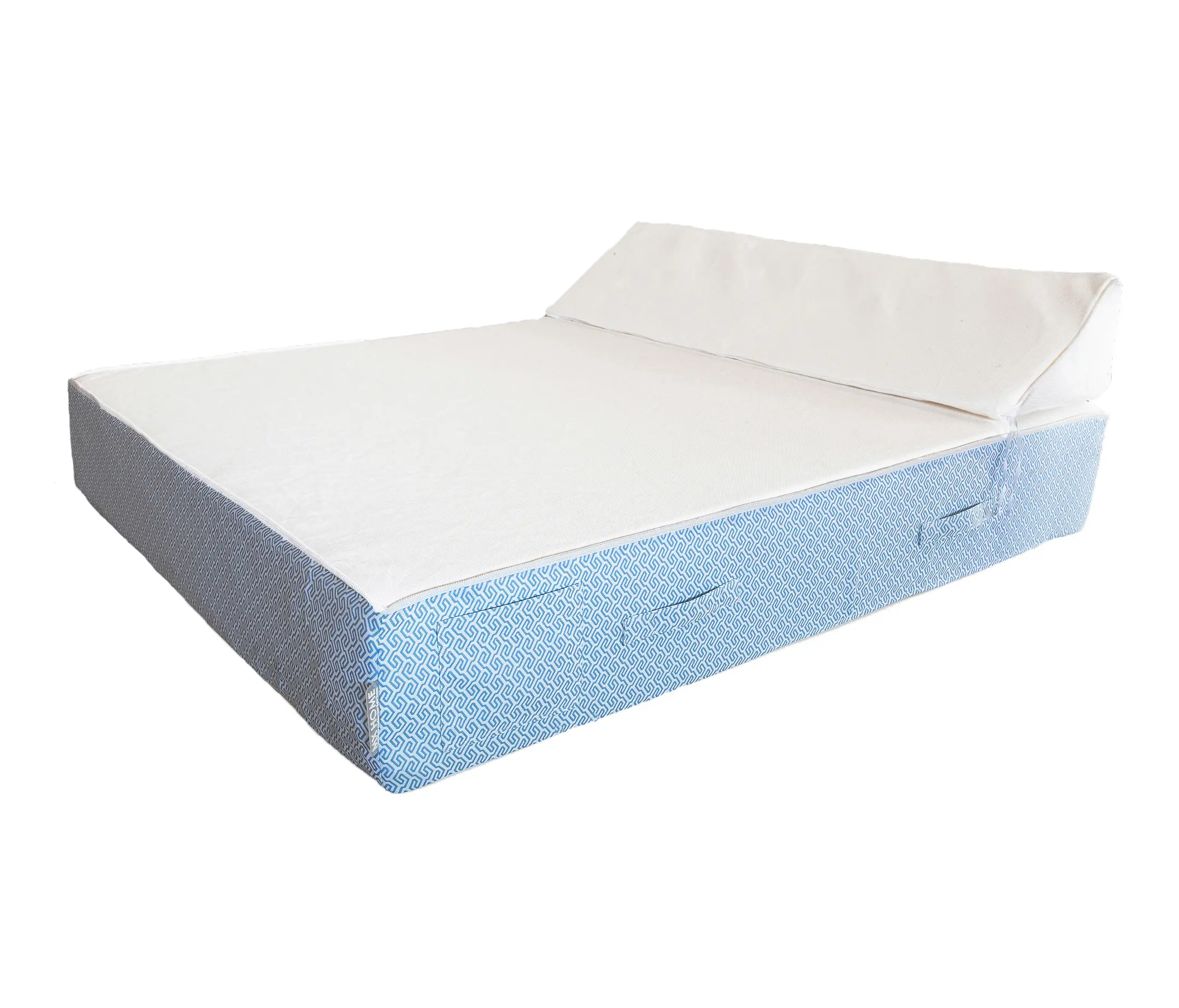 MX HOME - Lits et Matelas mousse | Lit 2 places mousse blanc et bleu a motif - Extérieur