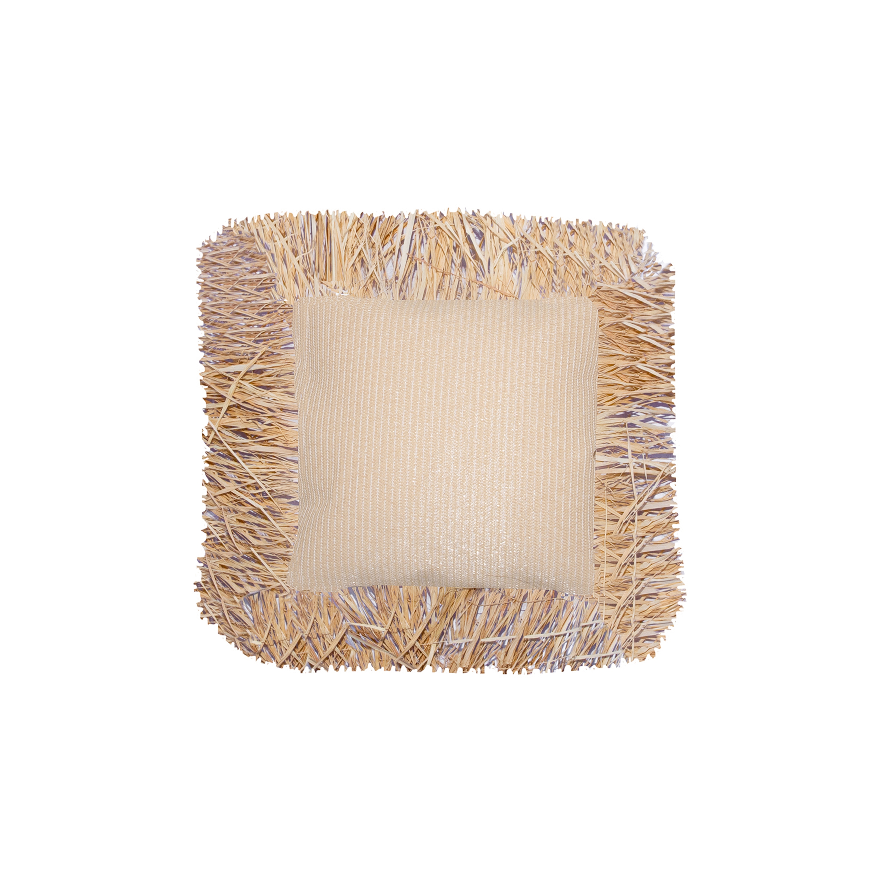XL-pouf und Kissen | Quadratisches Kissen aus Raffia mit Fransen