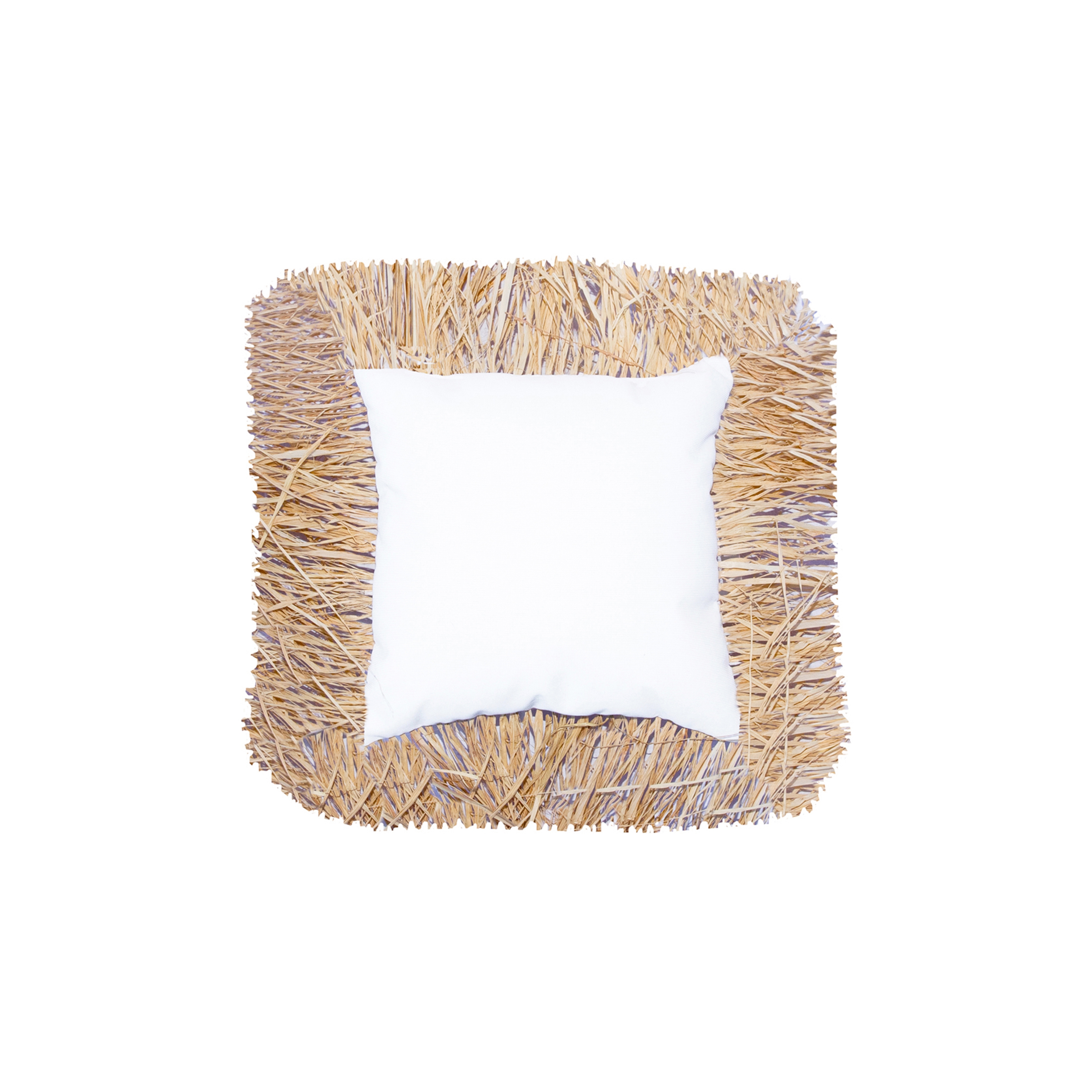 XL poufs and cushions | White cushion with raffia fringe - Outdoor