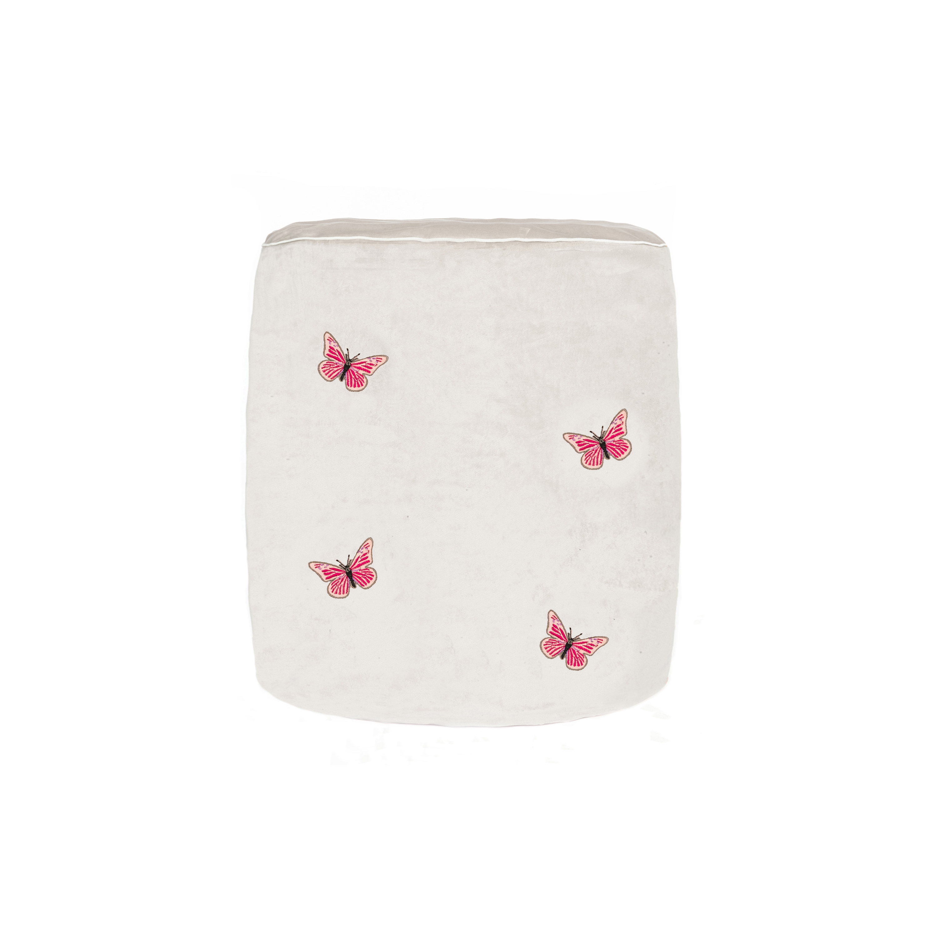 XL Beanbag | White velvet stool with butterfly embroidery