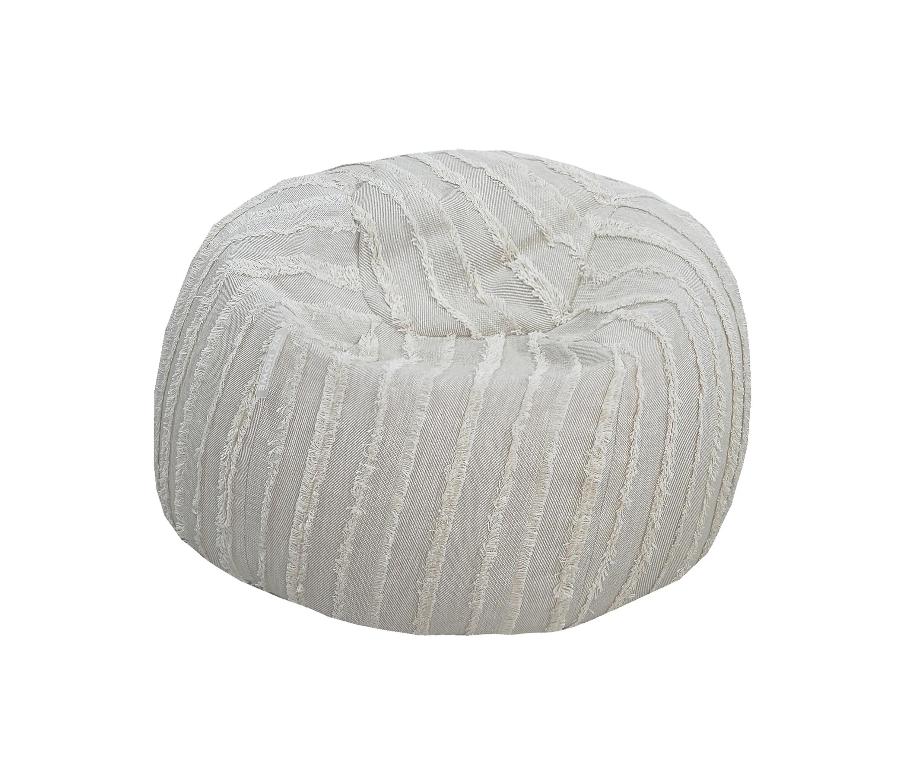 MX HOME - XL-Hocker | Pouf aus grauem Baumwollstoff mit Fransen