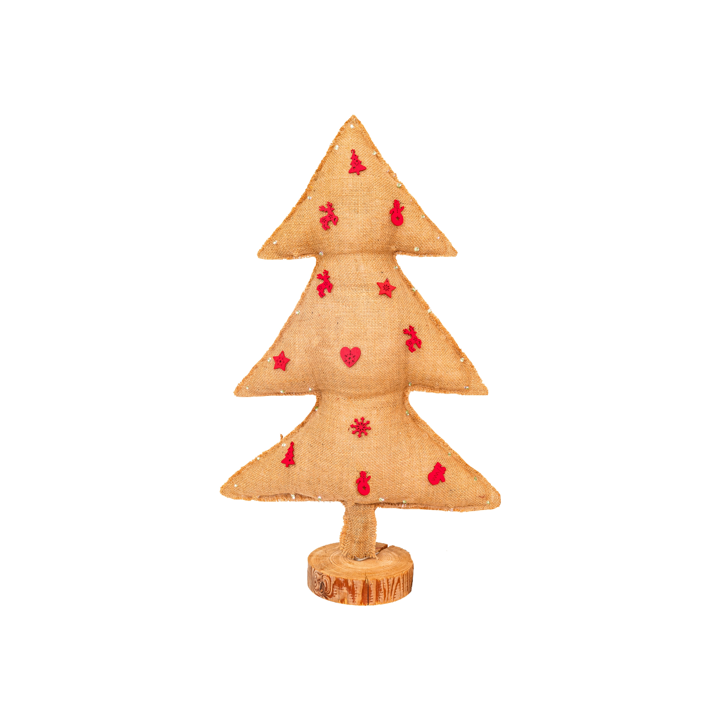 Christmas Tree | Luminous burlap Christmas tree with wooden subjects 70cm