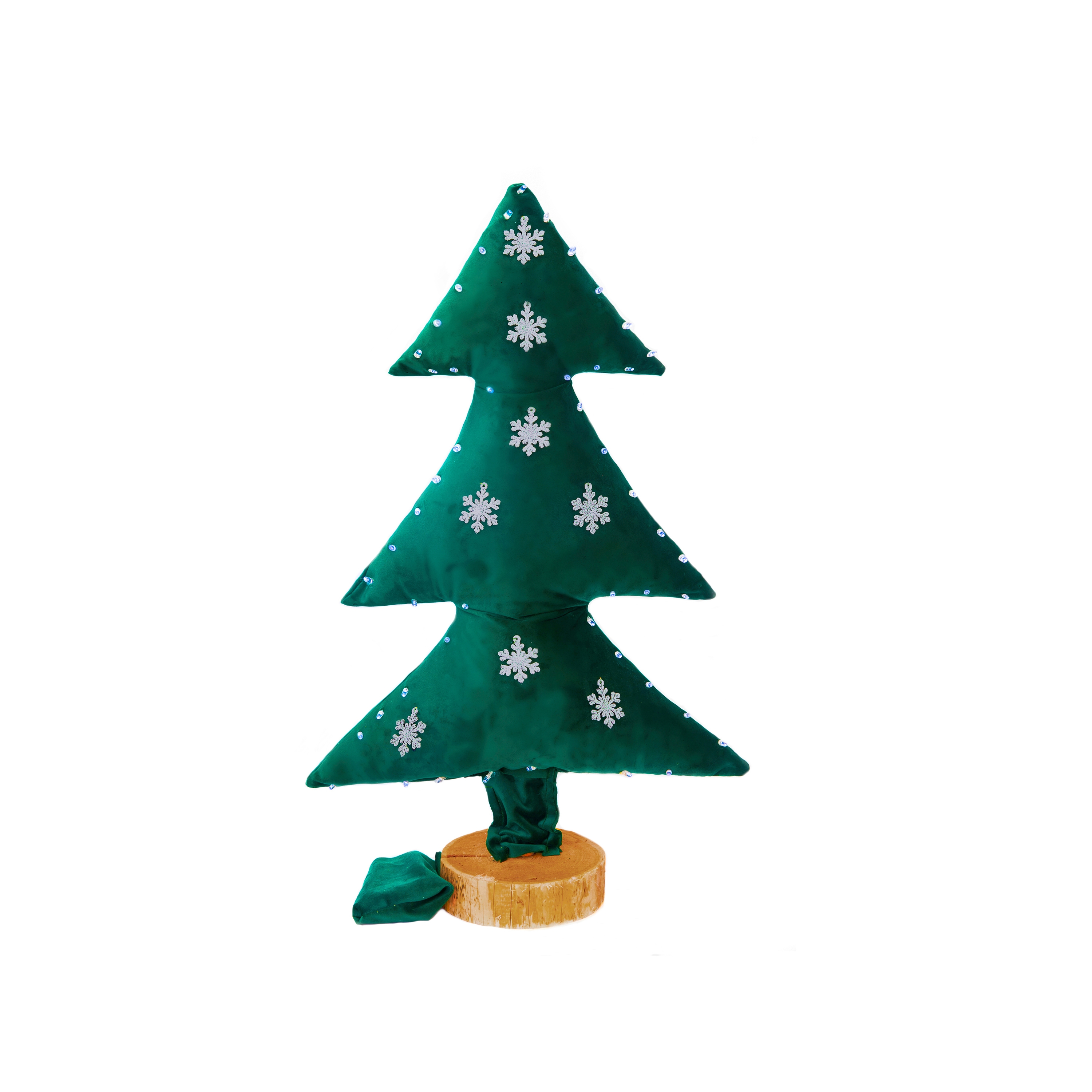 Christmas Tree | Luminous Christmas tree in green velvet with silver snowflakes 70cm