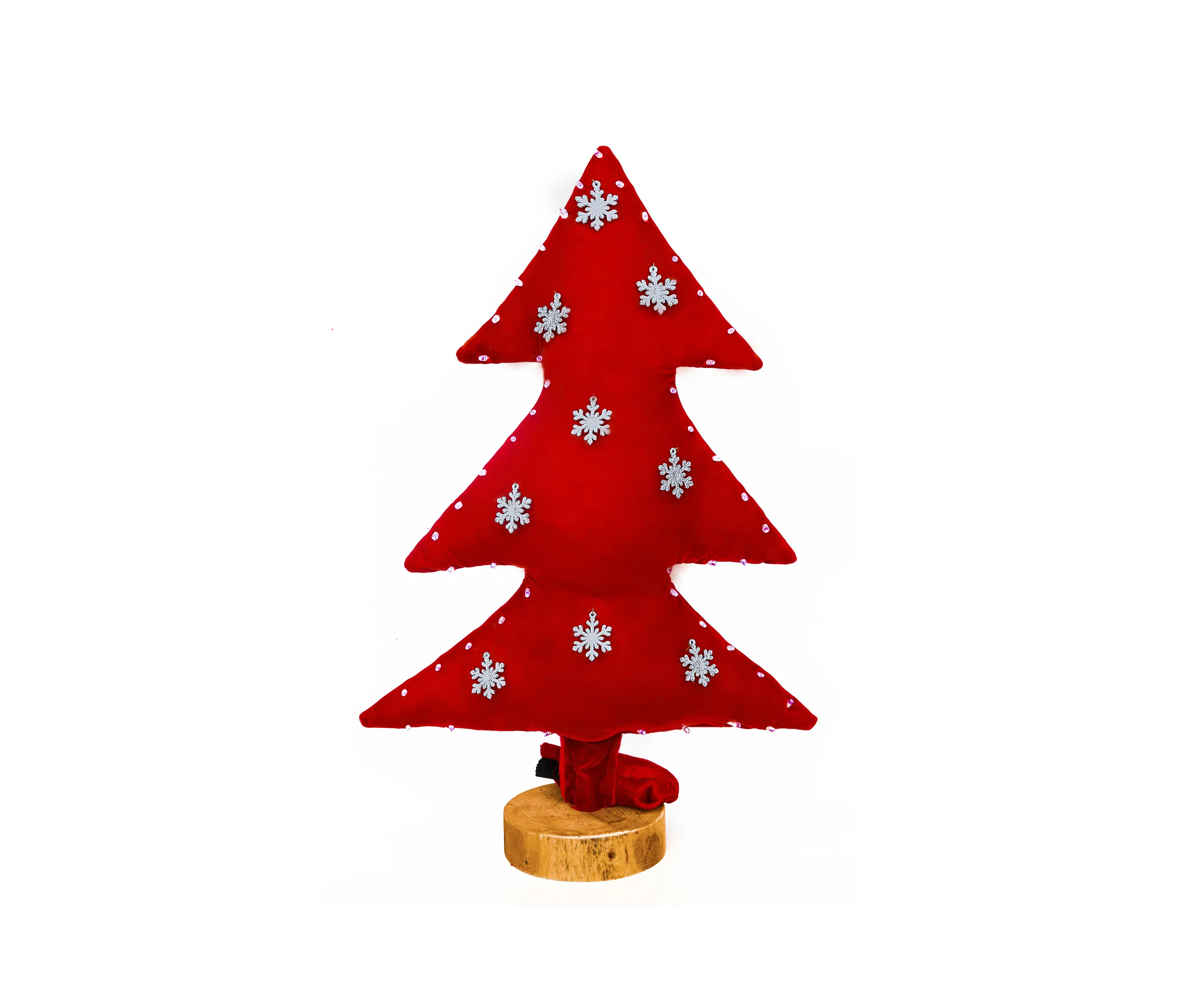 MX HOME - Sapin de Noël | Sapin de noël lumineux en velours rouge avec flocons Argent 70cm