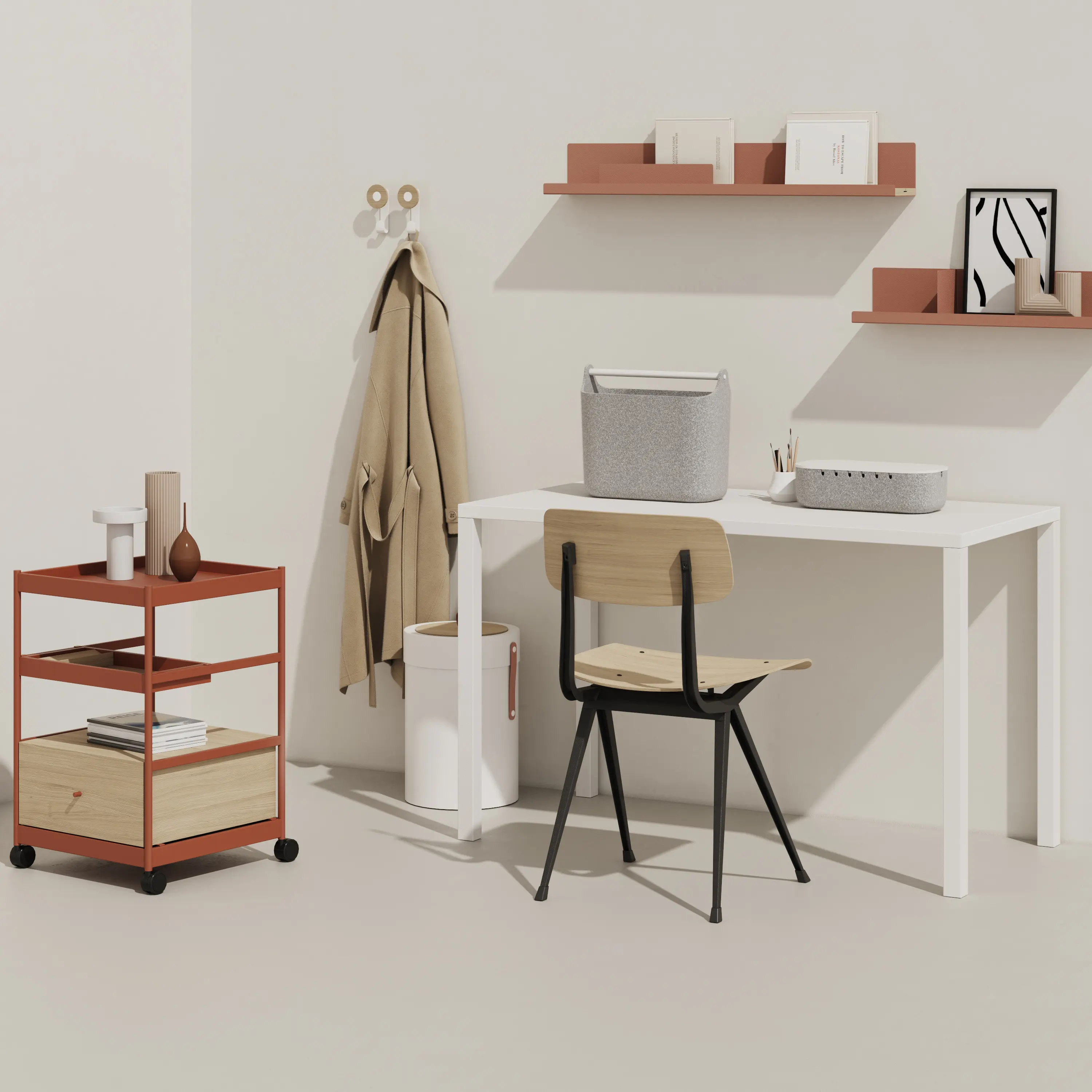 MIZETTO - Beside Mid Frame, 1 Pc Drawer, 2 Pcs Shelves Copper Brown/Oak