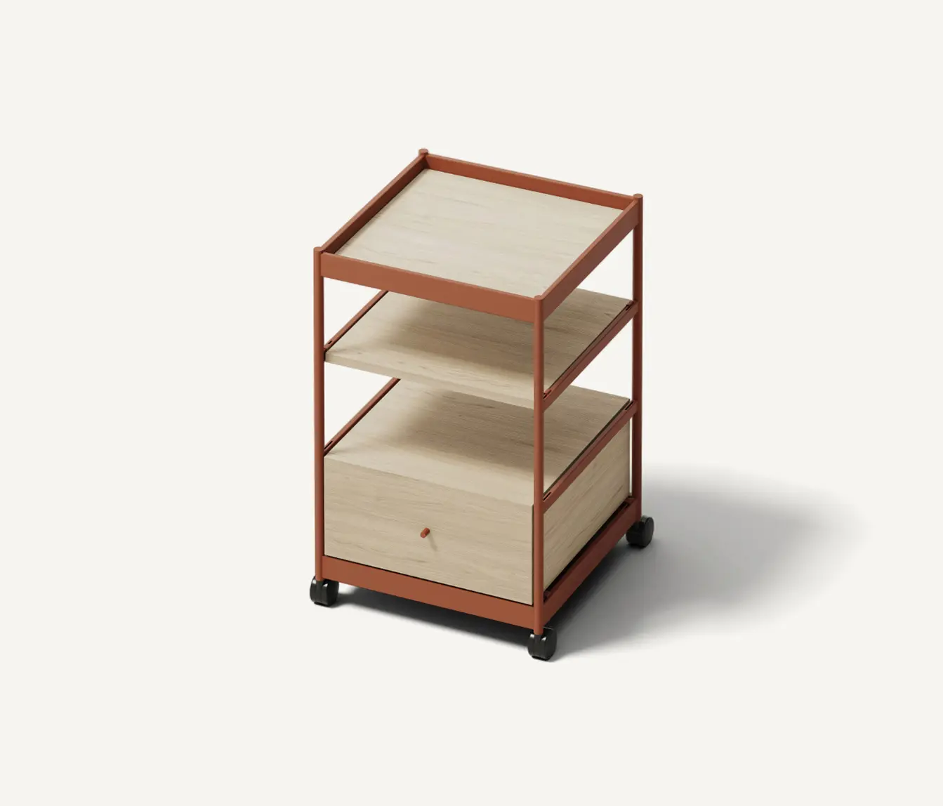 MIZETTO - Beside Mid Frame, 1 Pc Drawer, 2 Pcs Shelves Copper Brown/Oak