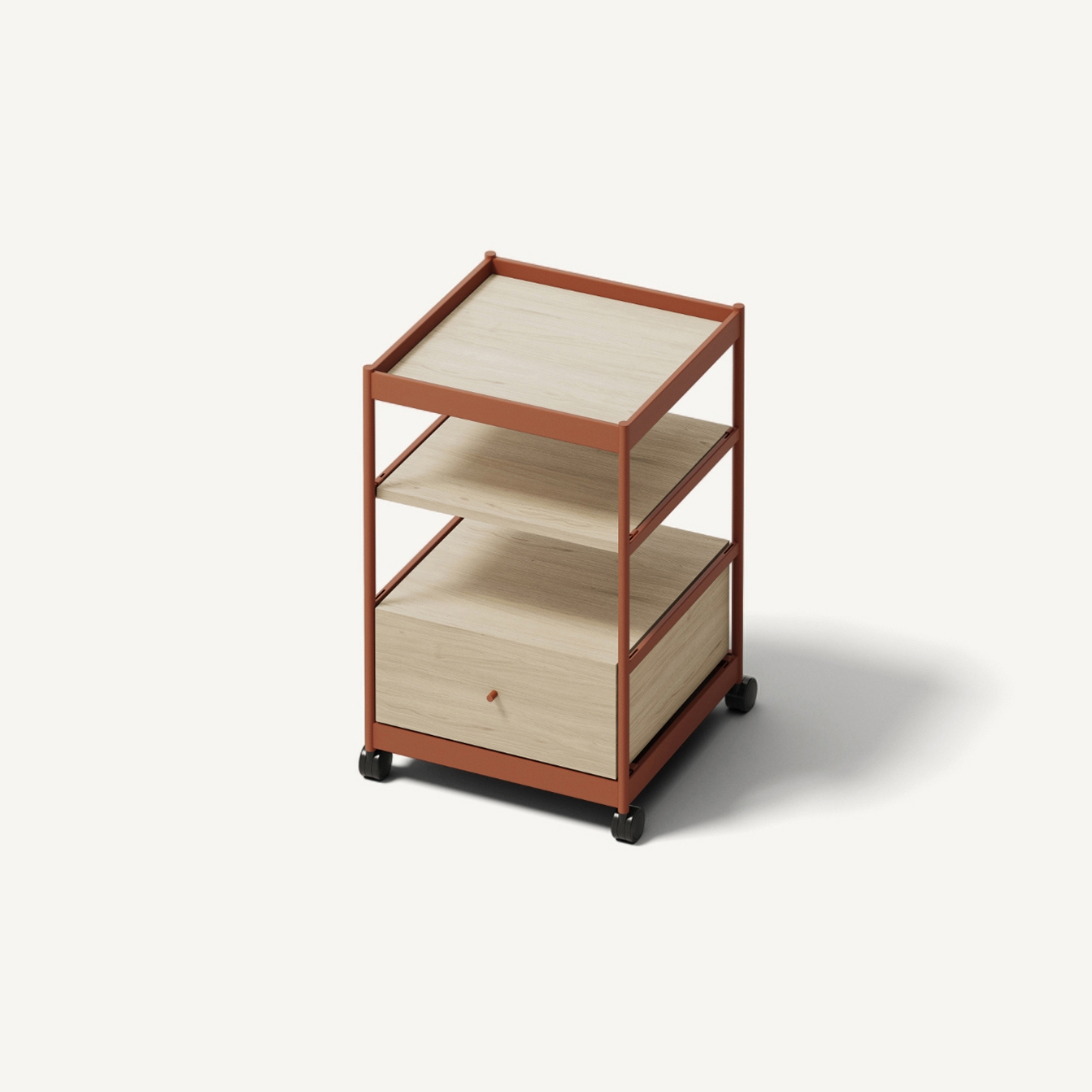 Beside Mid Frame, 1 Pc Drawer, 2 Pcs Shelves Copper Brown/Oak