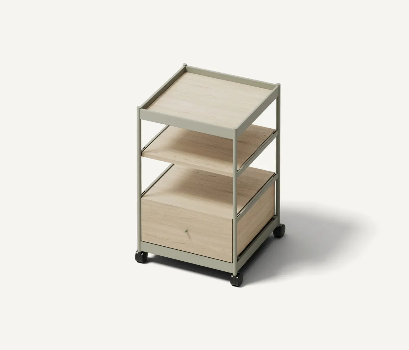 MIZETTO - Beside Mid Frame, 1 Pc Drawer, 2 Pcs Shelves Forest Green/Oak